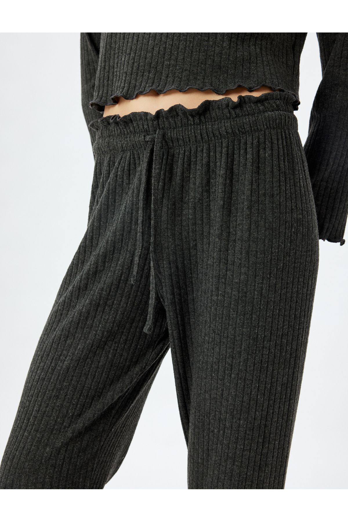 Koton-Soft Textured Knitted Pajama Bottom - Wide Leg and Elastic Waist Lacing 5