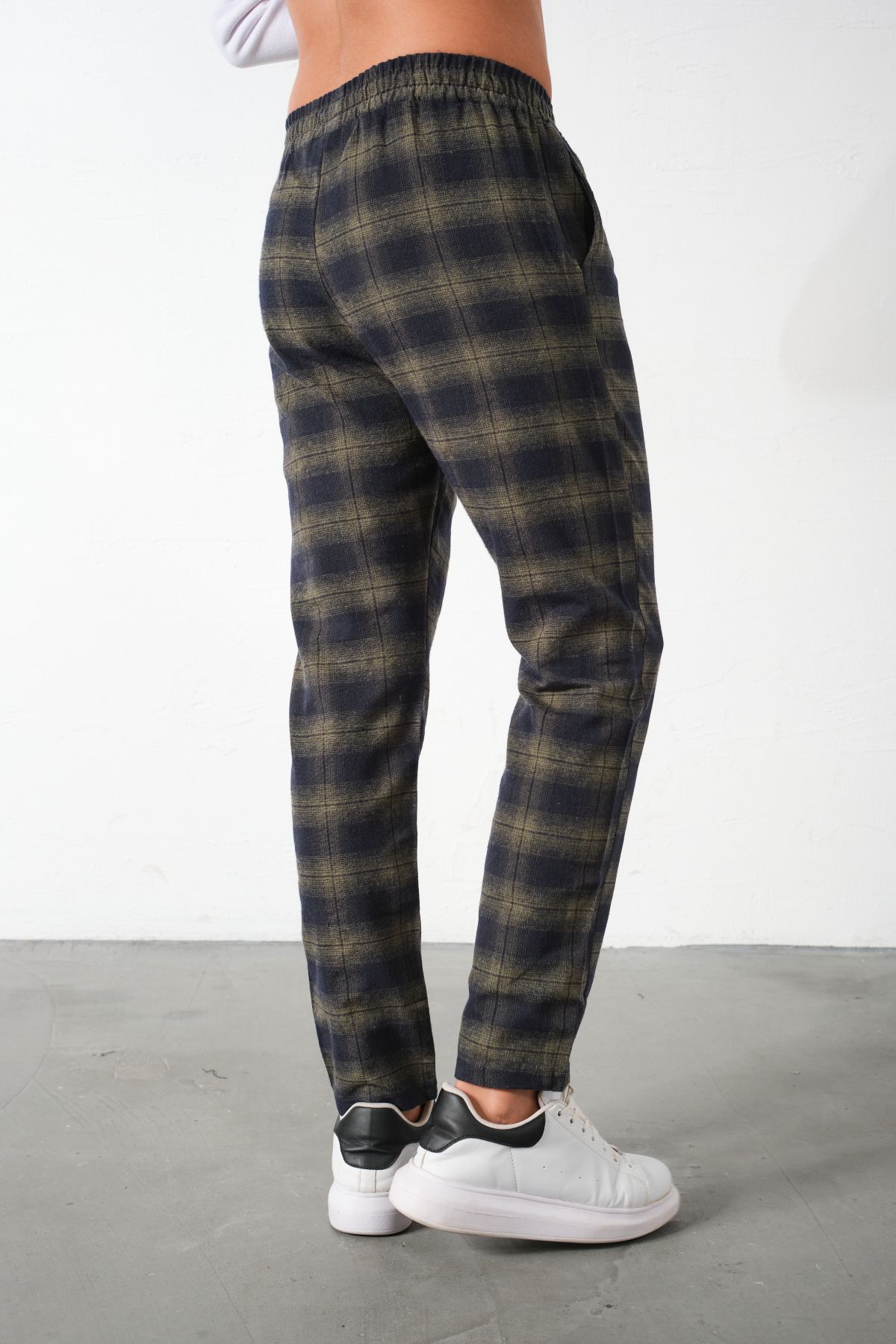 Domoda-Khaki Plaid Flannel Pajama Bottoms Relaxed Fit Close-Fitting Cotton Men's Trousers 5