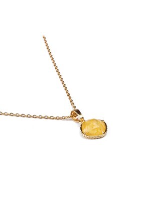 Paleo Sitrin Taşı Doğal Taş Çelik Kolye