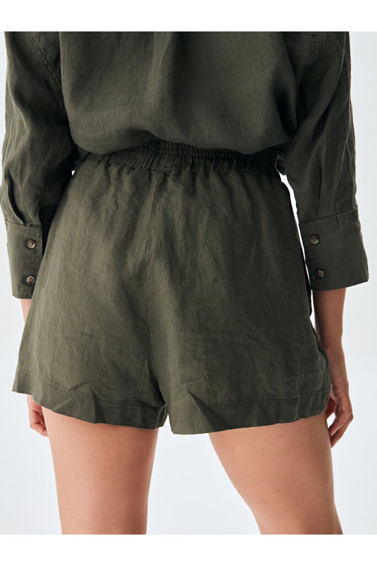 Ltb-Linen Look Green Shorts with Pockets 5