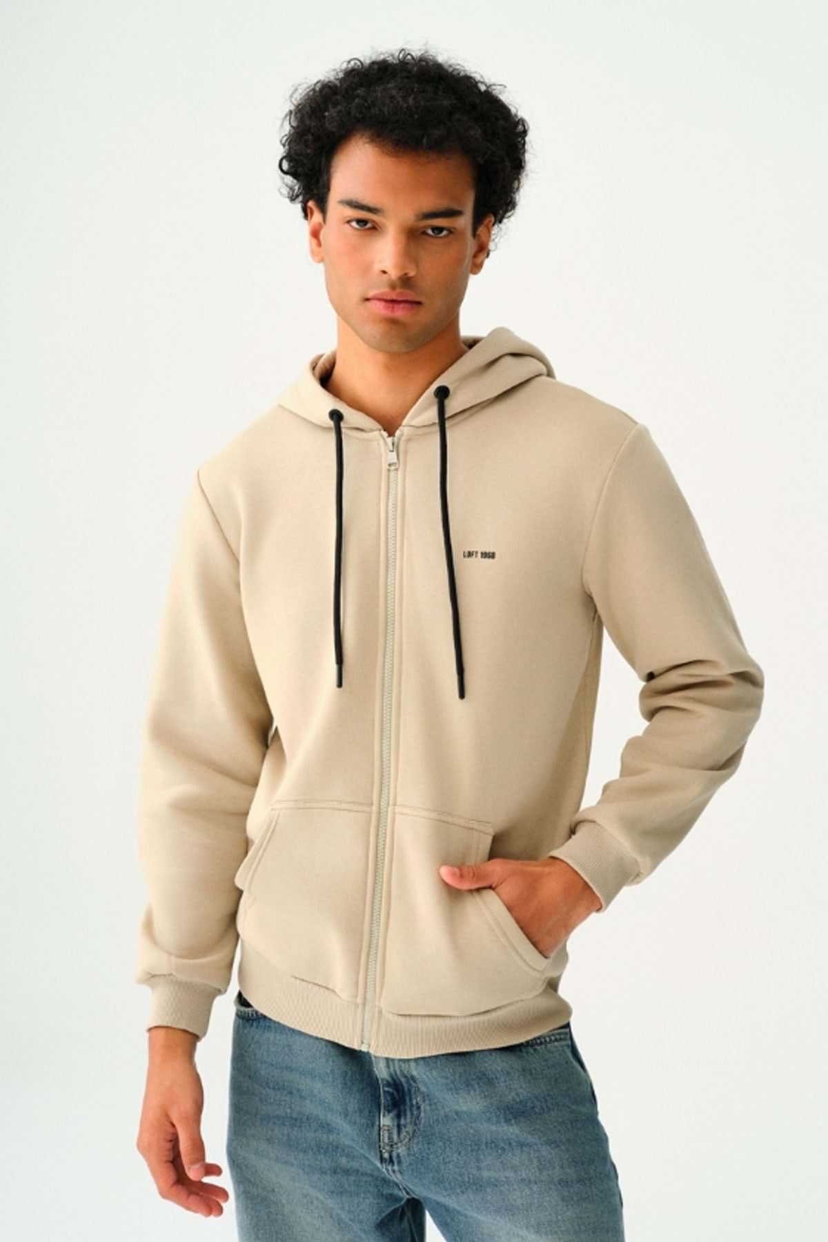 Loft-Lf 2034270   Stone Color Zippered Pulley Sweat - m St07804- Stone Color-M 2