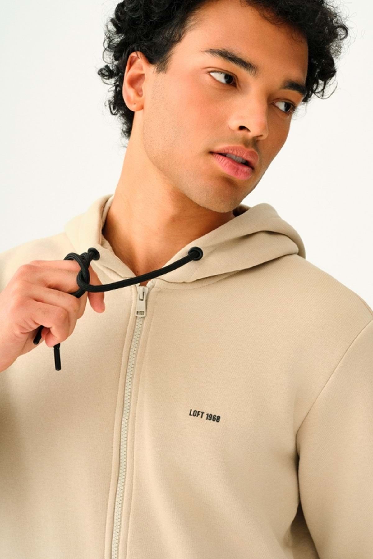 Loft-Lf 2034270   Stone Color Zippered Pulley Sweat - m St07804- Stone Color-M 4