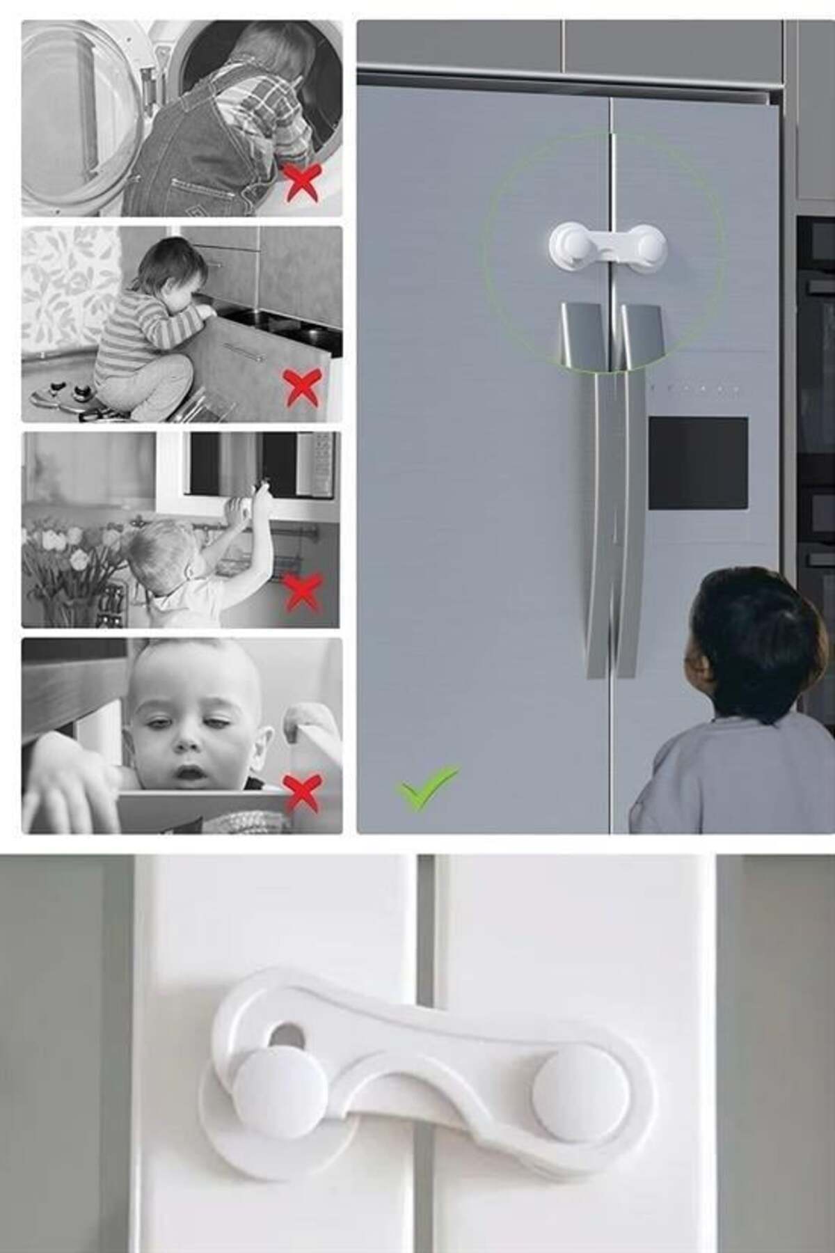 HerEveOyuncak Bebek Çocuk Köşe Koruyucu 4 Adet + Dolap Kapak Kilidi Vidasız Yapışkanlı Güvenlik 2li Set YT47PL fotoğrafı 5 (önizleme)