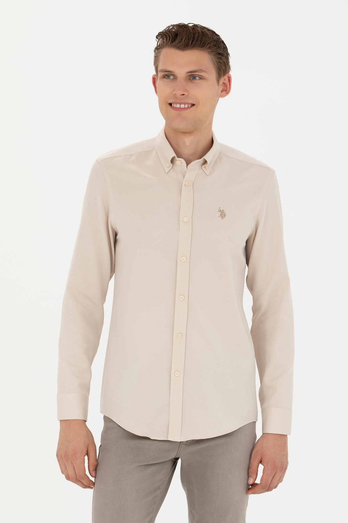 یو اس پولو پیراهن آستین بلند مردانه طرح شنی کد ۵۰۲۷۹۴۲۴-VR085