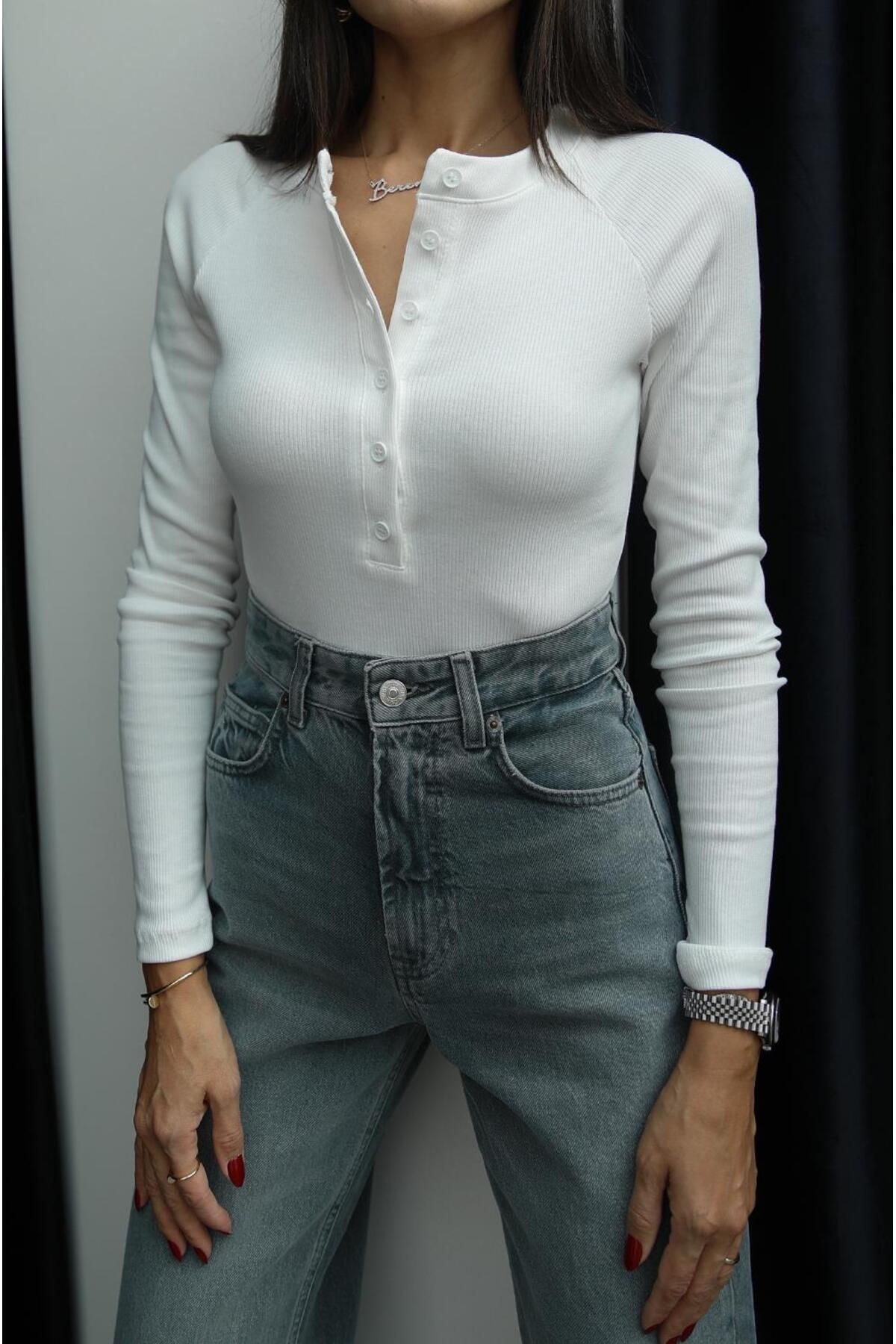Havoş-Ecru Long Sleeve Blouse with Buttons on the Front 6
