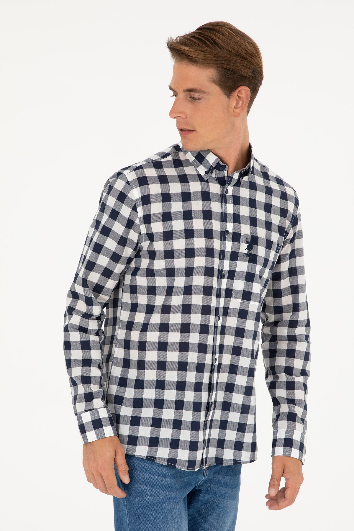 پیراهن آستین بلند مردانه آبی سرمه ای 50282882-VR033 U.S. Polo Assn.