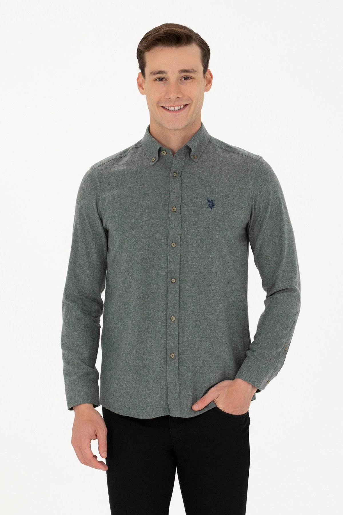 پیراهن آستین بلند مردانه سبز تیره 50277311-VR079 U.S. Polo Assn.