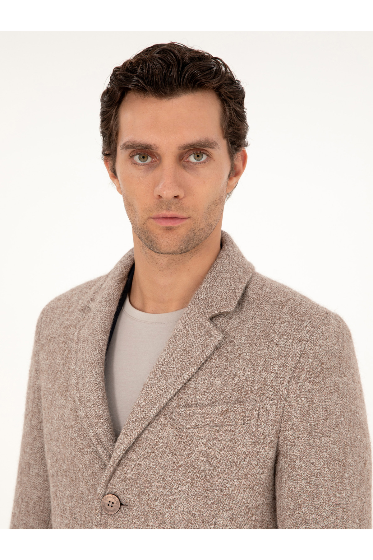 Cacharel Açık Kahverengi Slim Fit Yün Karışımlı Palto 50293729-VR002 görsel 2
