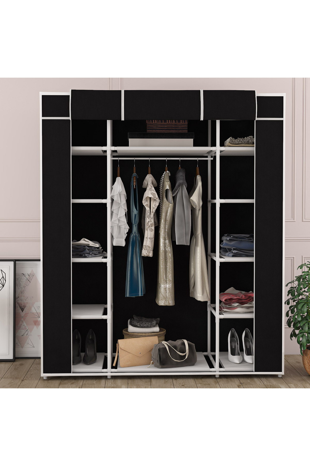 Imperial Star Bez Dolap Plastik Profilli 12 Raf 60cm Askılı Portatif Dolap Siyah