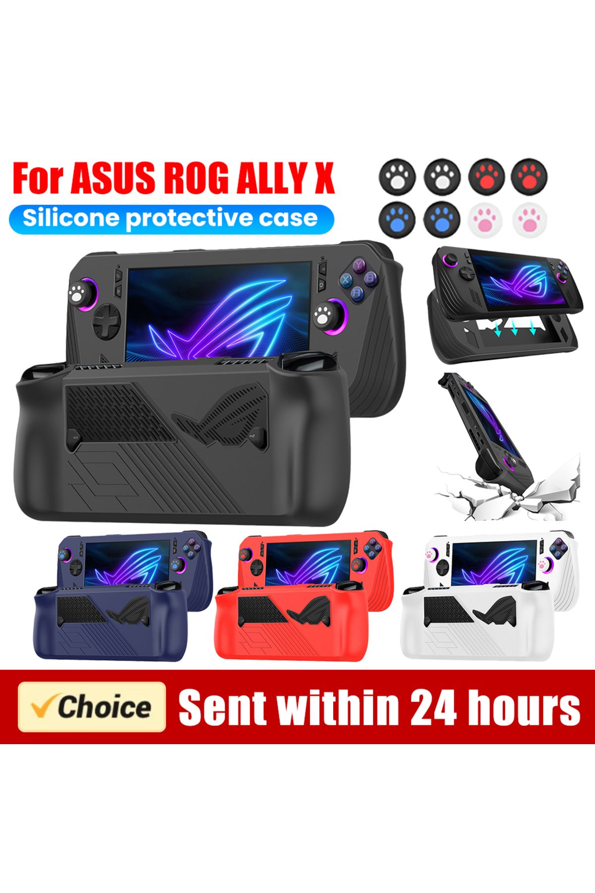 APWIKOGER-For ASUS ROG ALLY X Game Console Silicone Soft Protective Shell with Thumb Grip Caps Soft Protect... 2