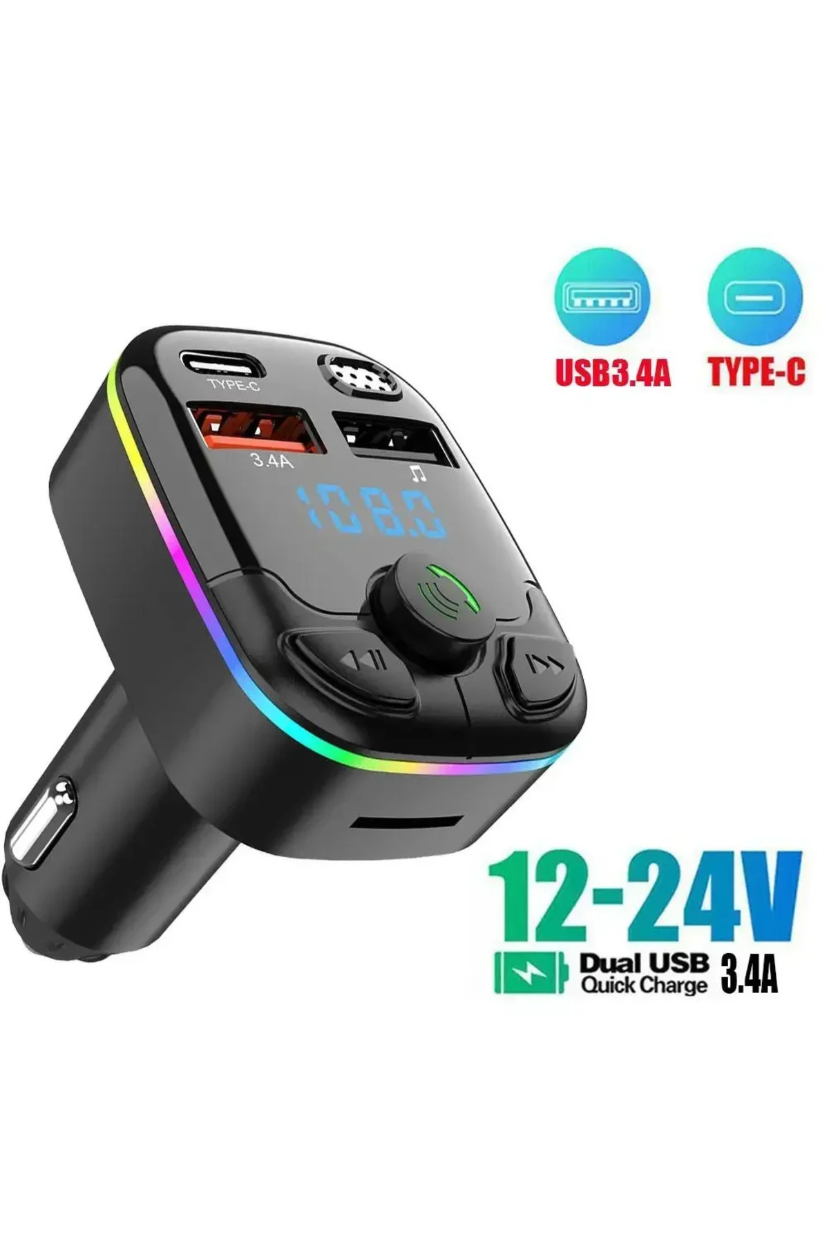 Opansten-Car Bluetooth 5.0 Fm Transmitter Wireless Adapter Mic Audio Receiver Auto Mp3 Player 2.1a Dual Us... 4