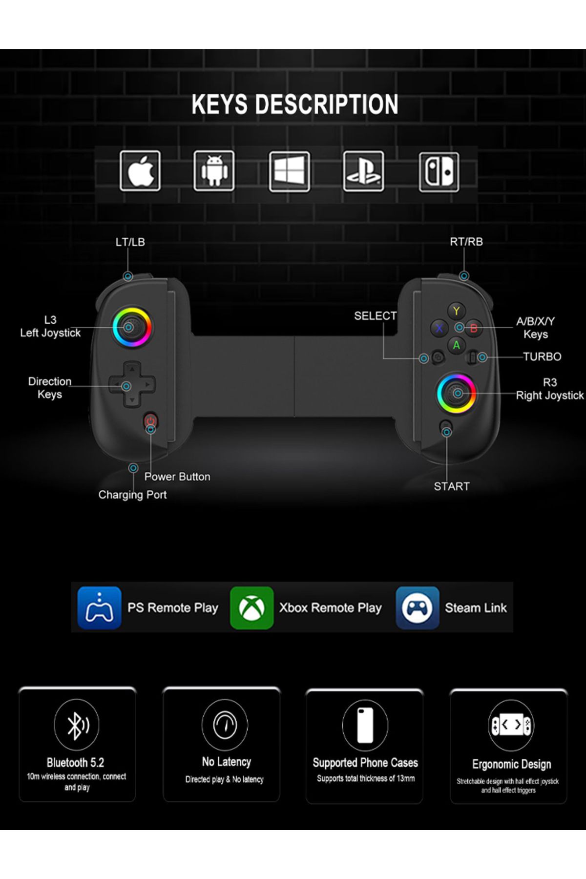 Choice-BSP-D8 Telescopic Mobile Gaming Controller For Android IOS PS3 PS4 Switch Mobile Phone Gamepad Bl... 8
