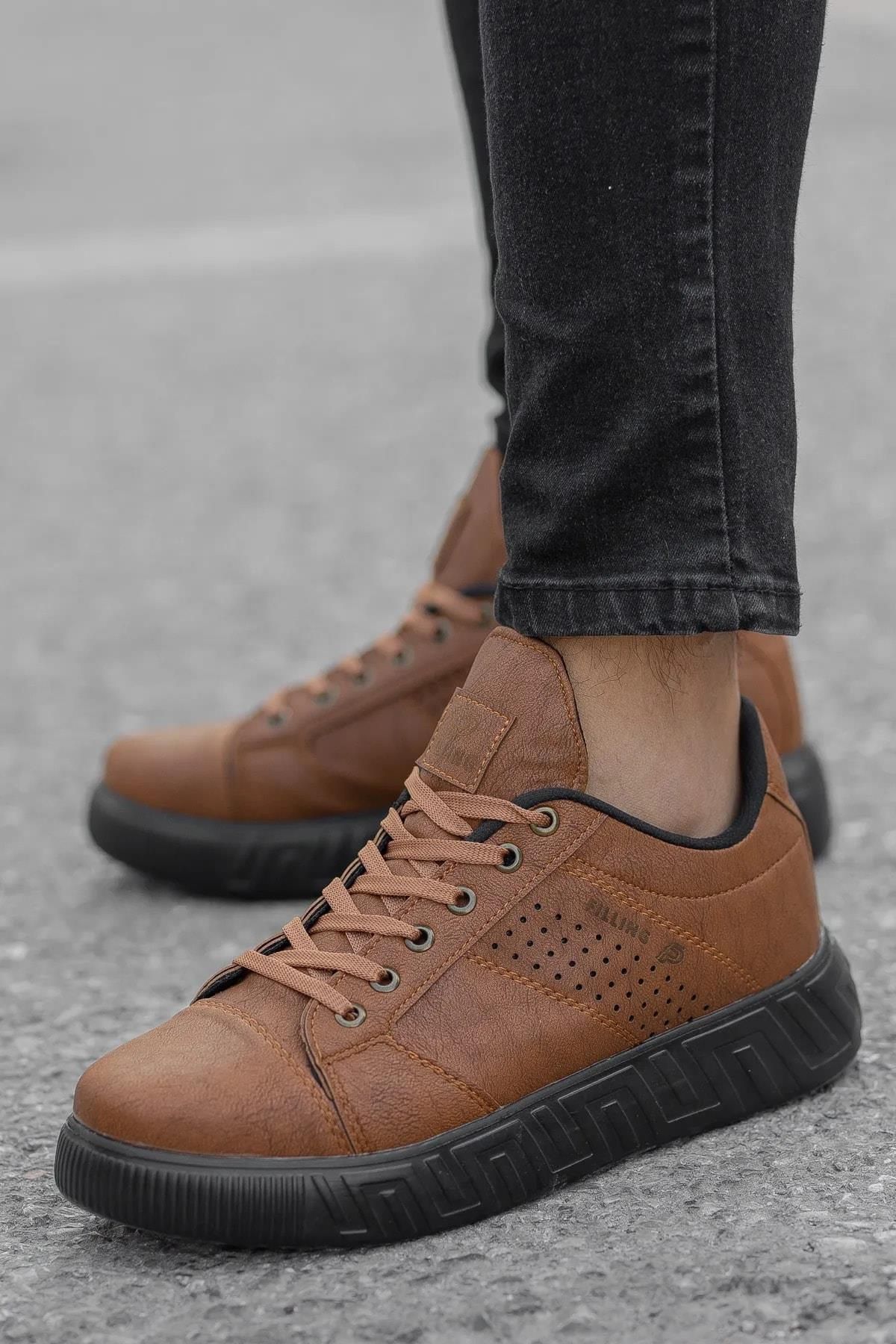 Preux Erkek Lazer Cilt Deri Lifestyle Casual ŞIK Günlük Bağcıklı Ortopedik Sneaker Spor Ayakkabı