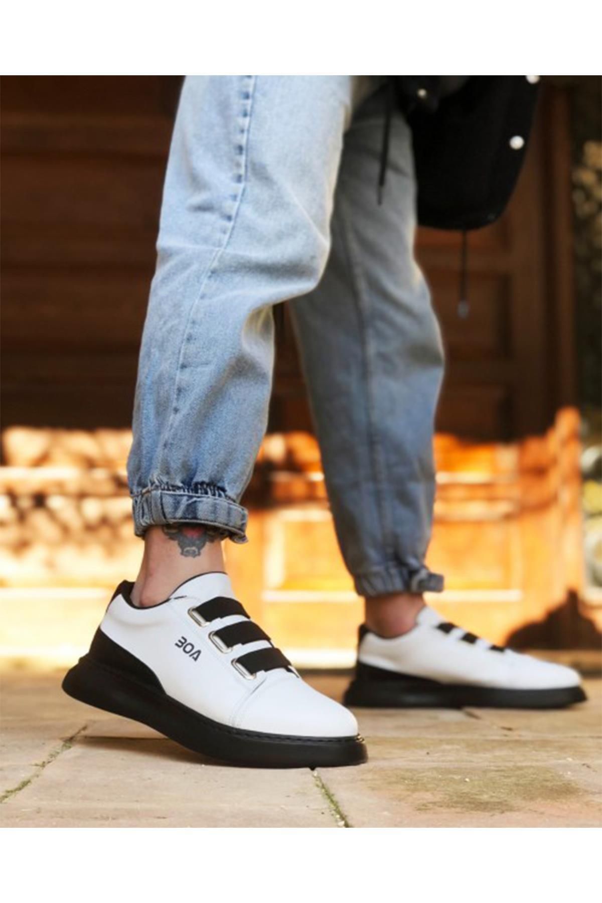 Preux Erkek Siyah Üç Bantlı Sneaker Ortopedik Taban Mevsimlik Günlük Ayakkabı