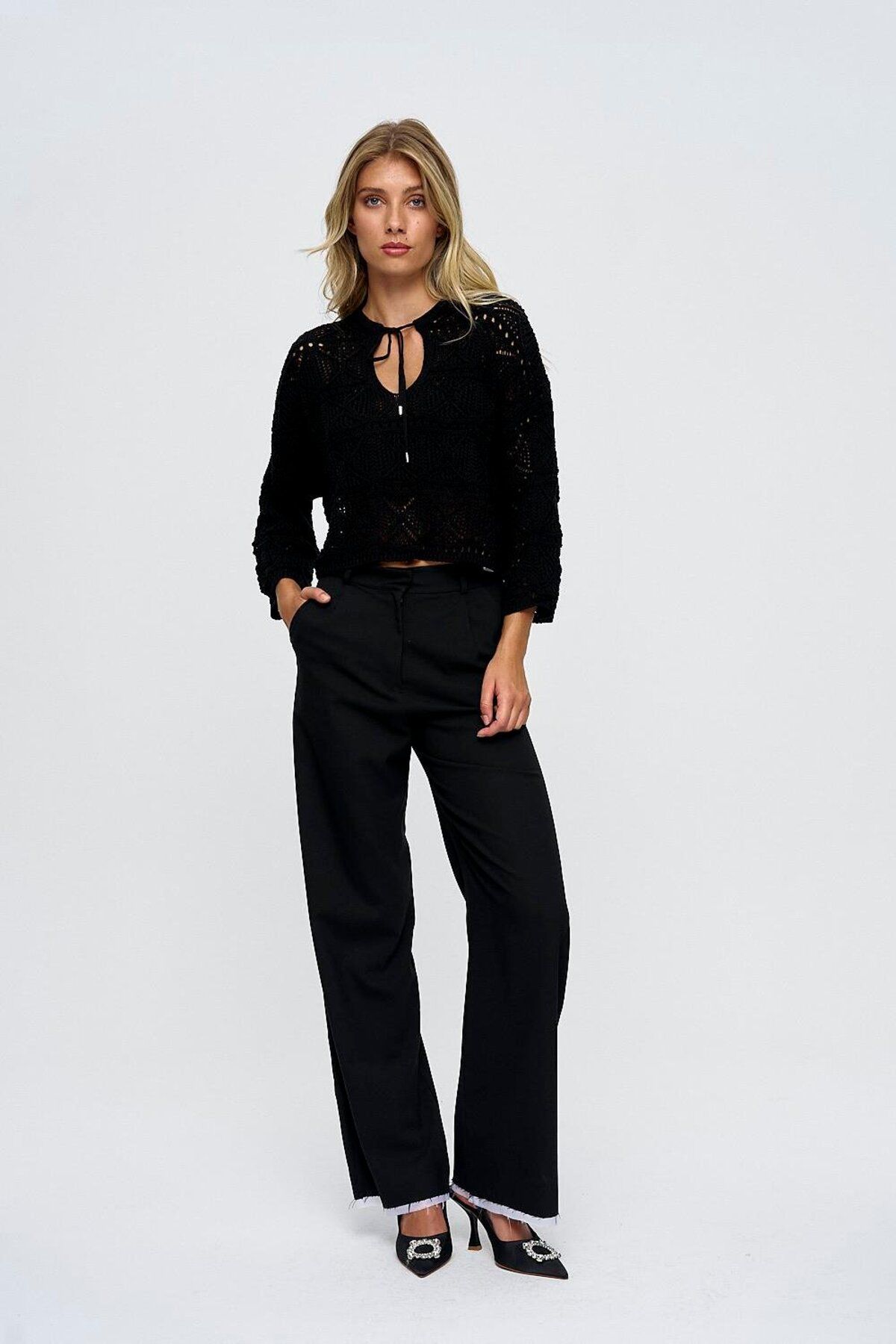 Tuba Butik-Masculine Palazzo Black Women's Trousers 1