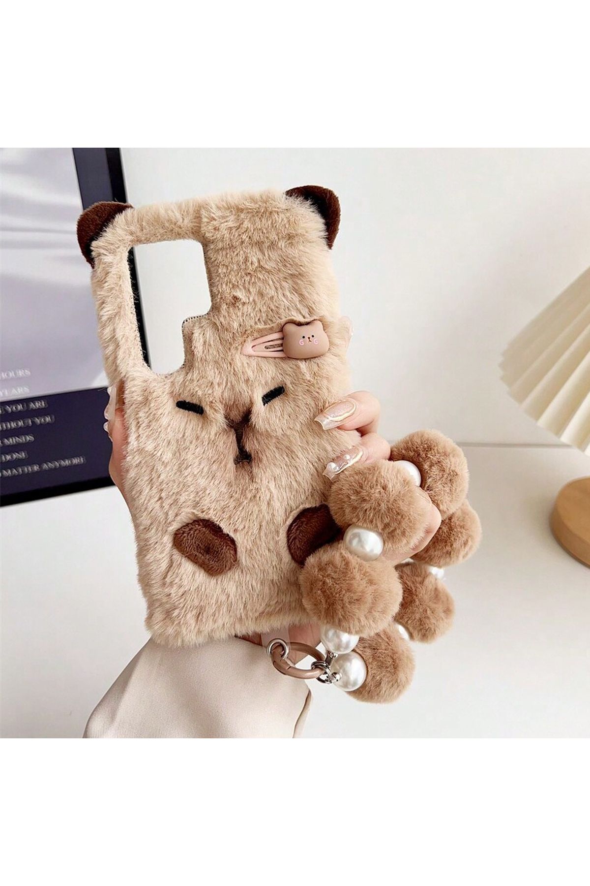 Choice-Cute brown hair clip capybara plush phone case and with chain for Samsung Galaxy S20 S21 S22 S23 ... 4