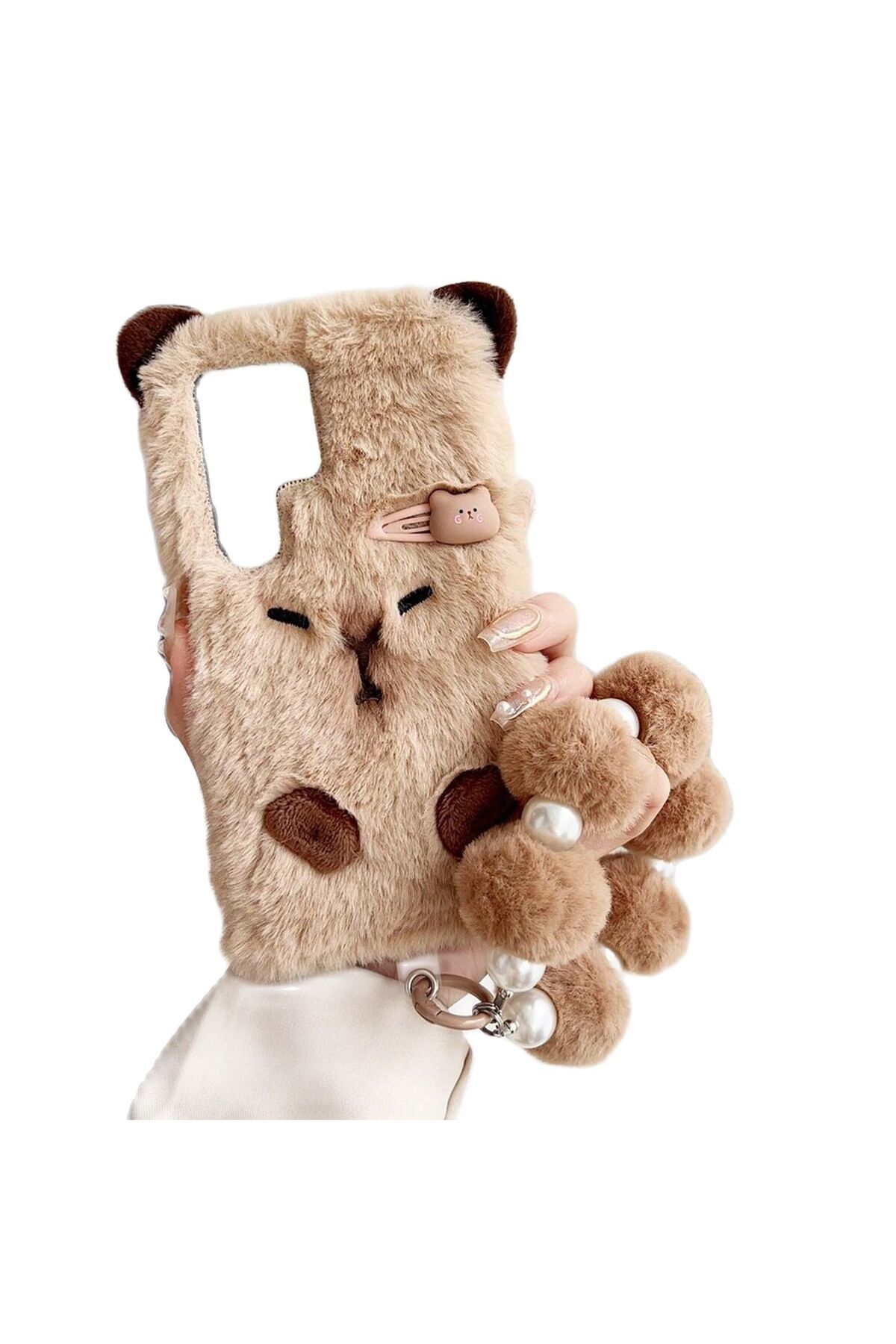 Choice-Cute brown hair clip capybara plush phone case and with chain for Samsung Galaxy S20 S21 S22 S23 ... 8