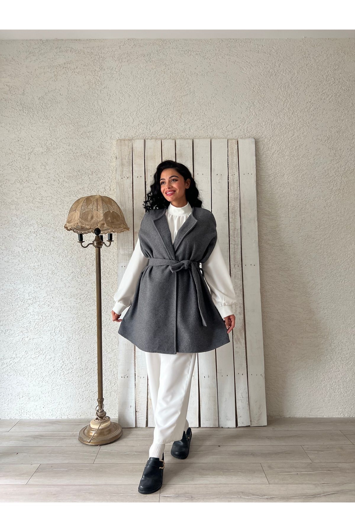 KÜÇÜĞÜM BUTİK-Anthracite Stamp Poncho 3