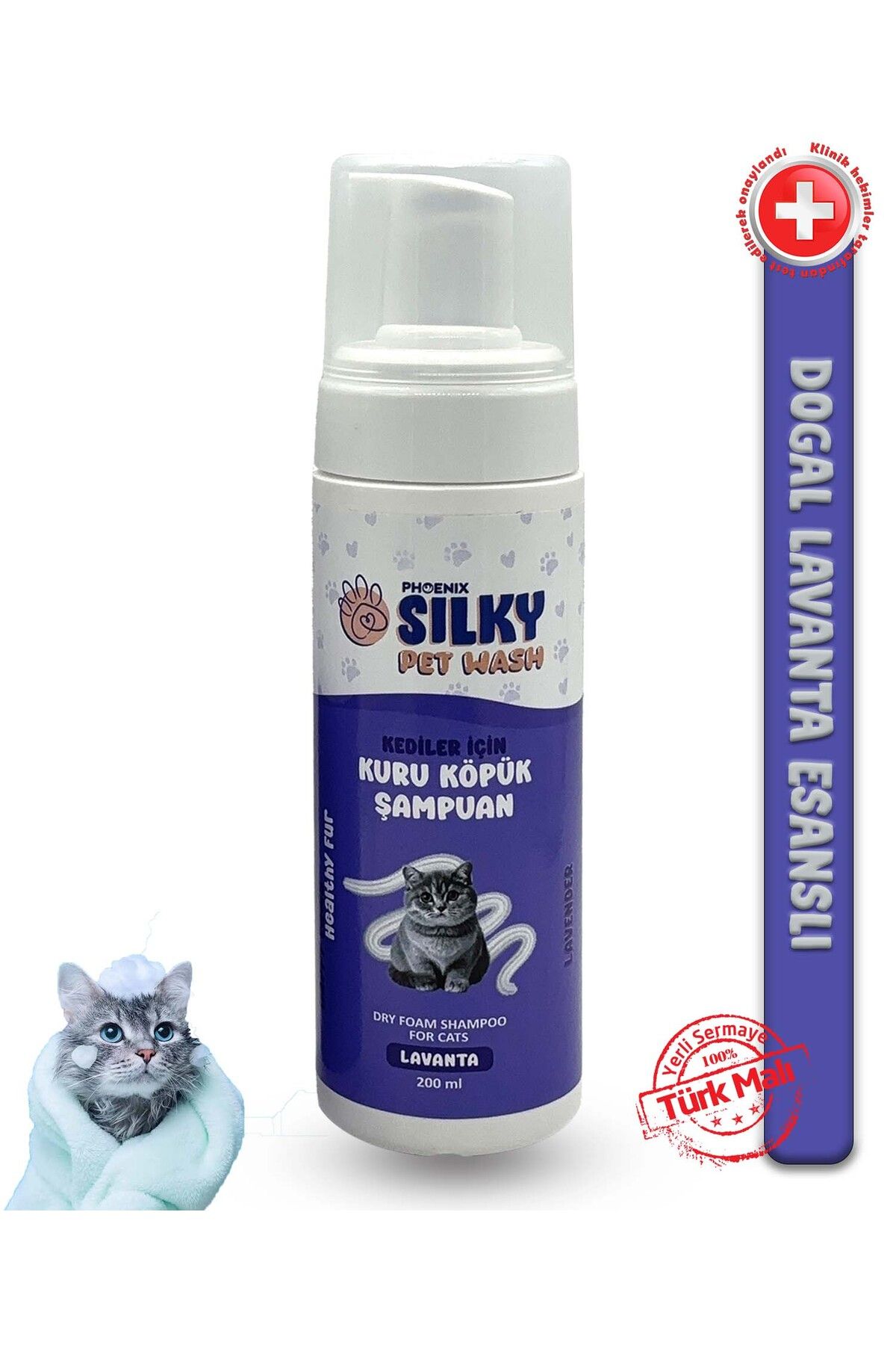 Silky PetWash - Kedilere Özel Lavanta Özlü Kuru Köpük Şampuan - 200ml