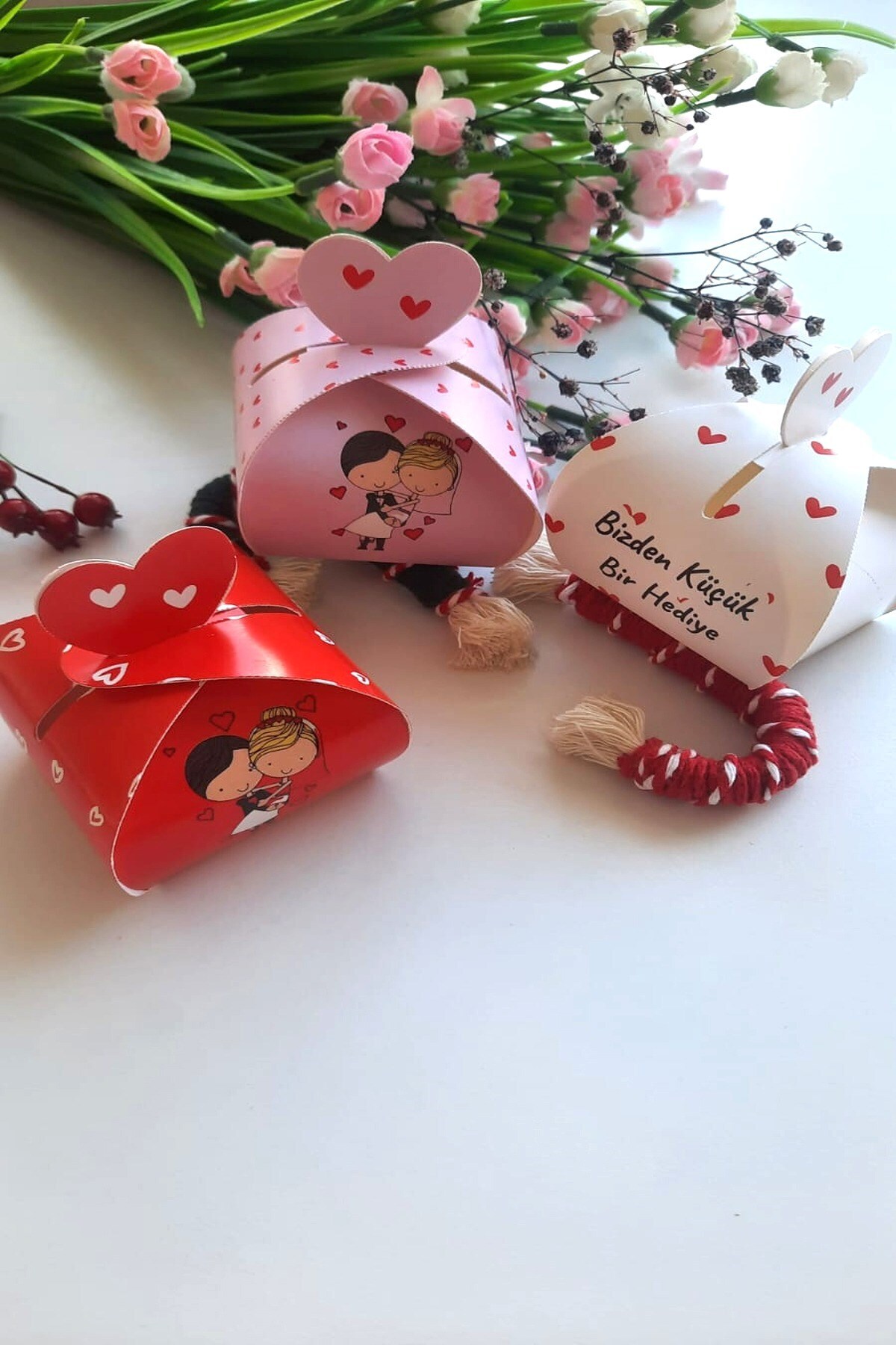 Emtory Home-25 Pieces Red-Pink-White Model Heart Candy Box - Henna Gift - Wedding Gift - Cookie Box 3