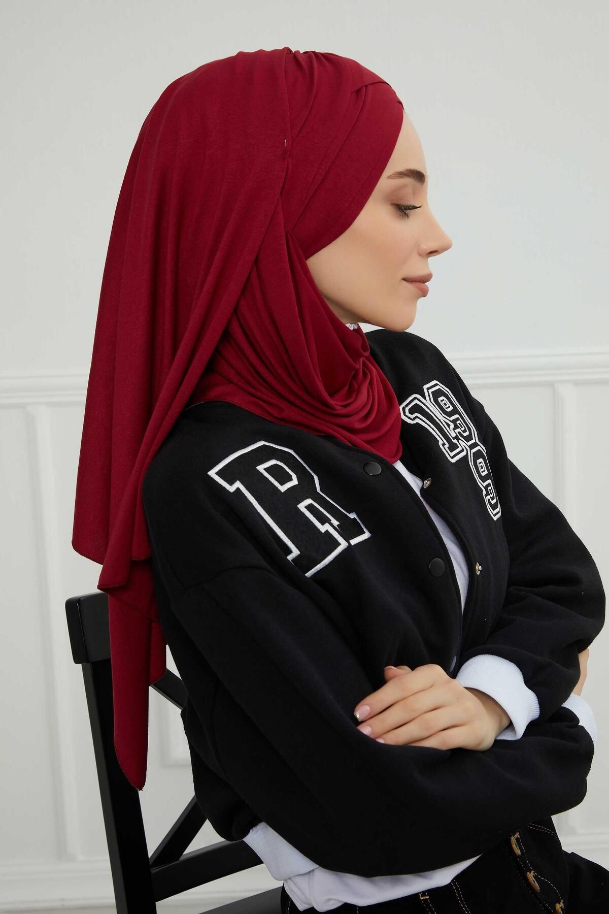 Aisha's Design-Practical Combed Cotton Shawl - Front Cross Sewing, Drawstring, Burgundy, cps-45 7