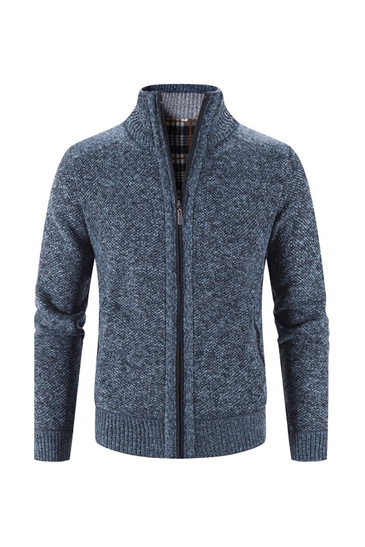 ARDSU-Men's Fleece Knitted Cardigan - Zippered and Pocketed, Arm between 56 Cm, Height 68 cm 2