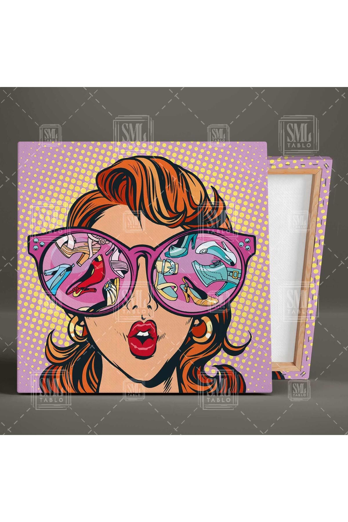 SML TABLO-Modelul Pop Art Square Canvas Print care reflectă pantofii în ochelarii roz 2