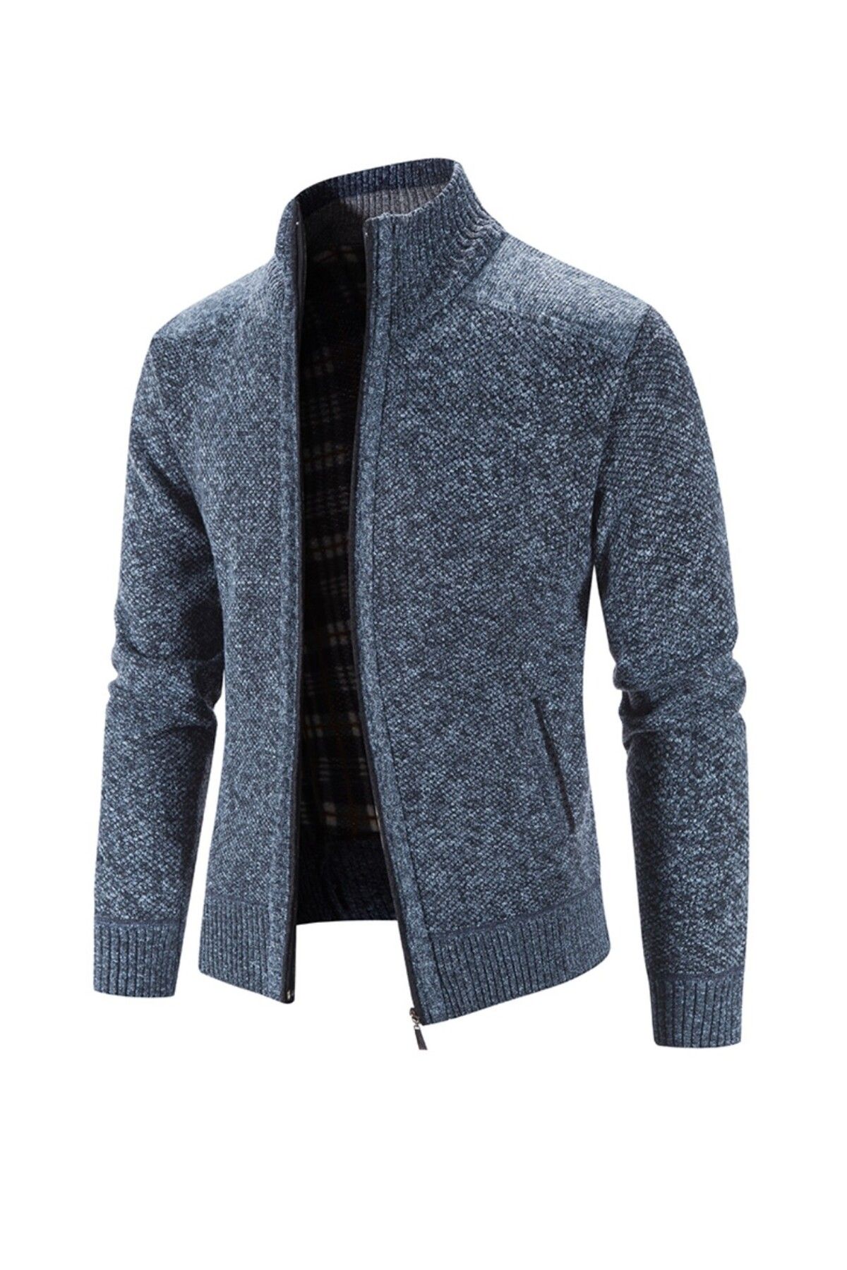 ARDSU-Men's Fleece Knitted Cardigan - Zippered and Pocketed, Arm between 56 Cm, Height 68 cm 3