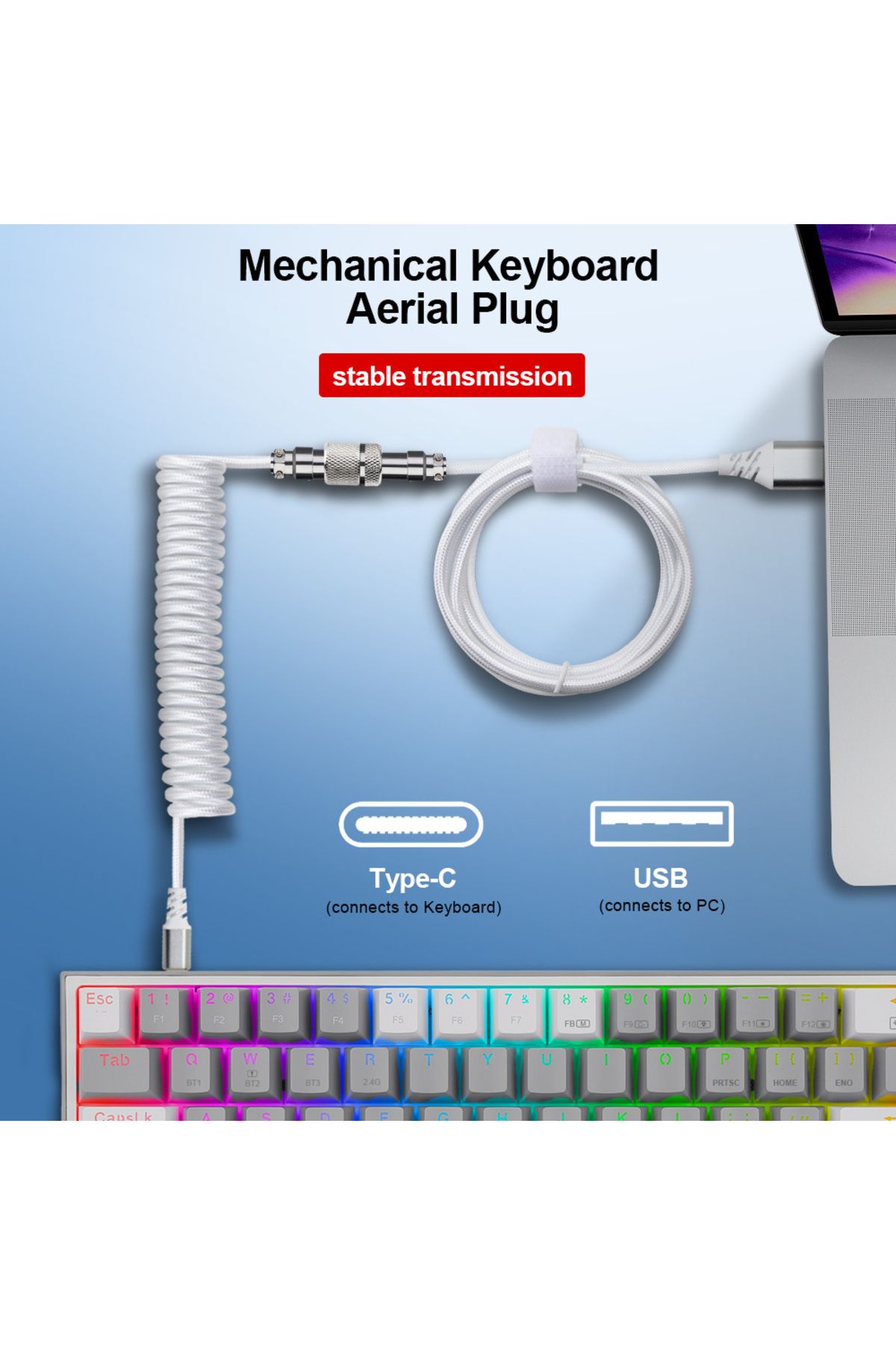 Choice-REDRAGON A115 Type C USB Coiled Wire Spring Cable Aviator Desktop Computer PC Aviation Connector ... 3
