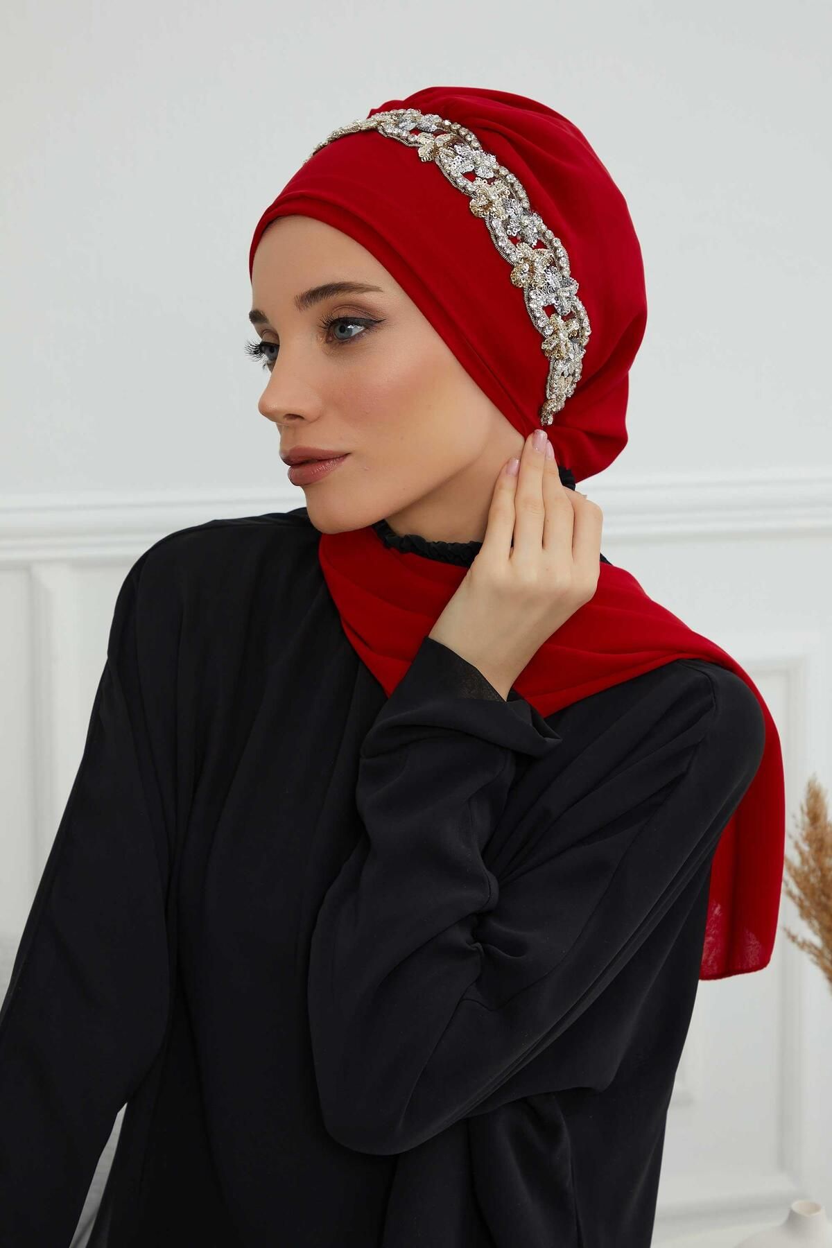 Aisha's Design-Turban gata din șifon - cu accesorii din piatră, model de design ht-101,ht-101 2