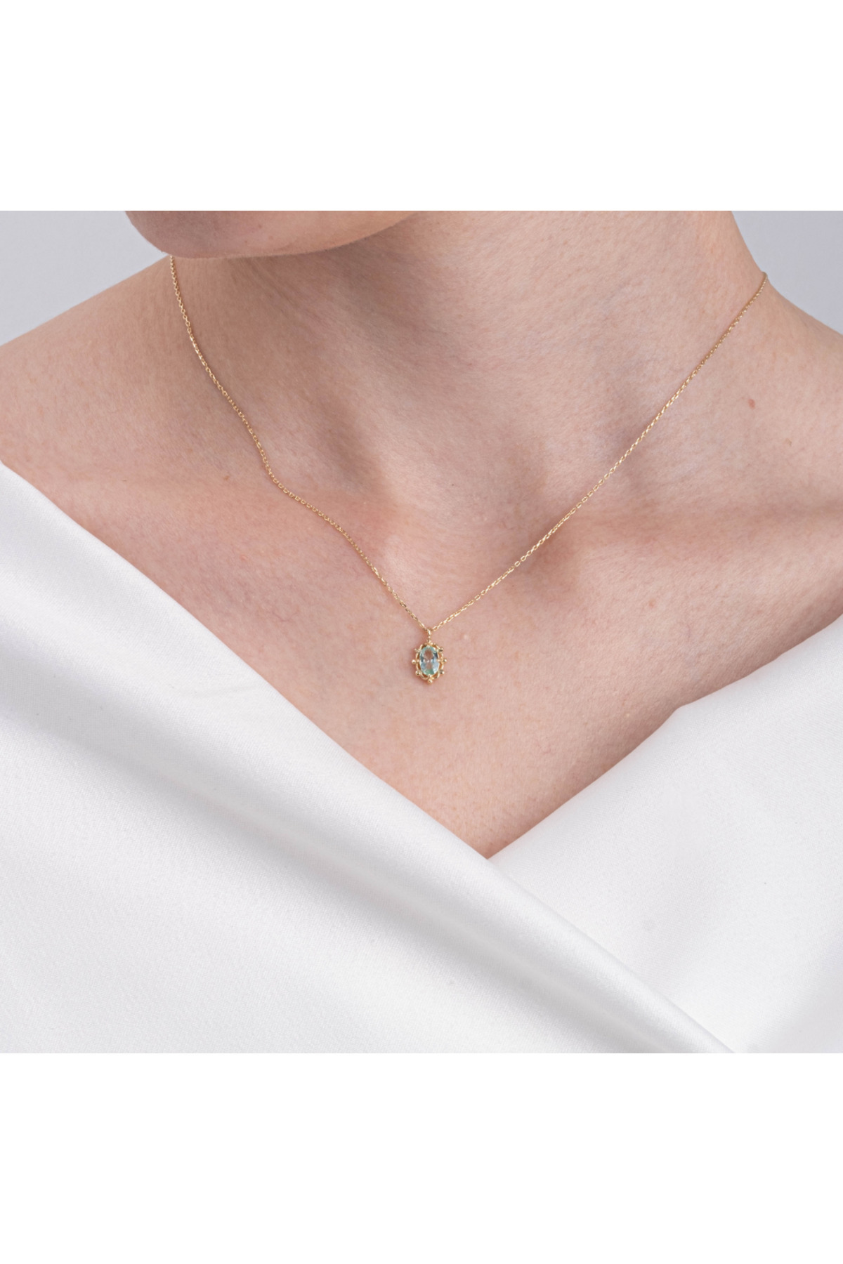 FasekGold Gümüş Kolye - Vintage Tasarım Green Topaz (Su Yeşili) Taşlı 925 Ayar Gümüş Kolye görsel 4