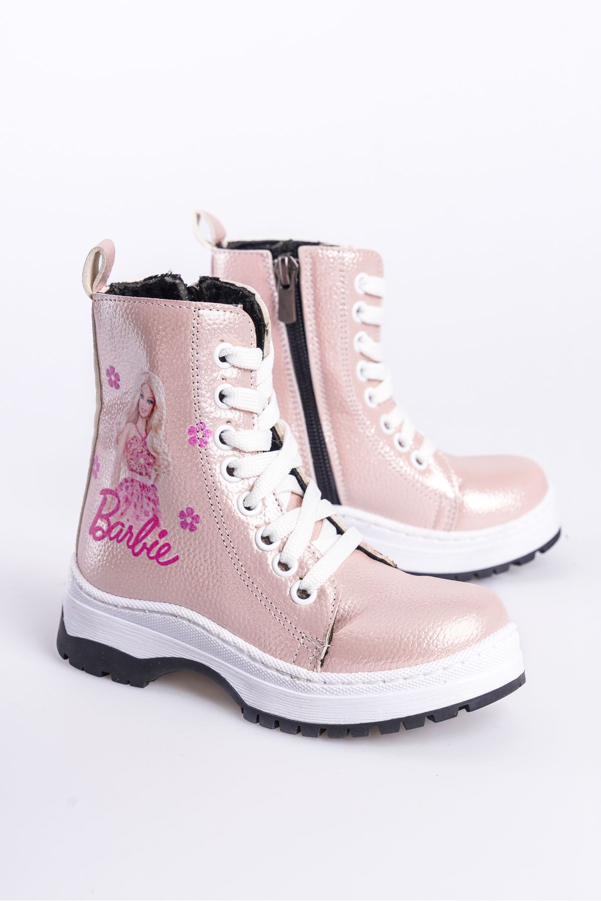 CAMOLLA-Powder Barbie Inside Thai Furry Lace up and Zippered Non-Slip Sole Comfortable Girl's Boots 4