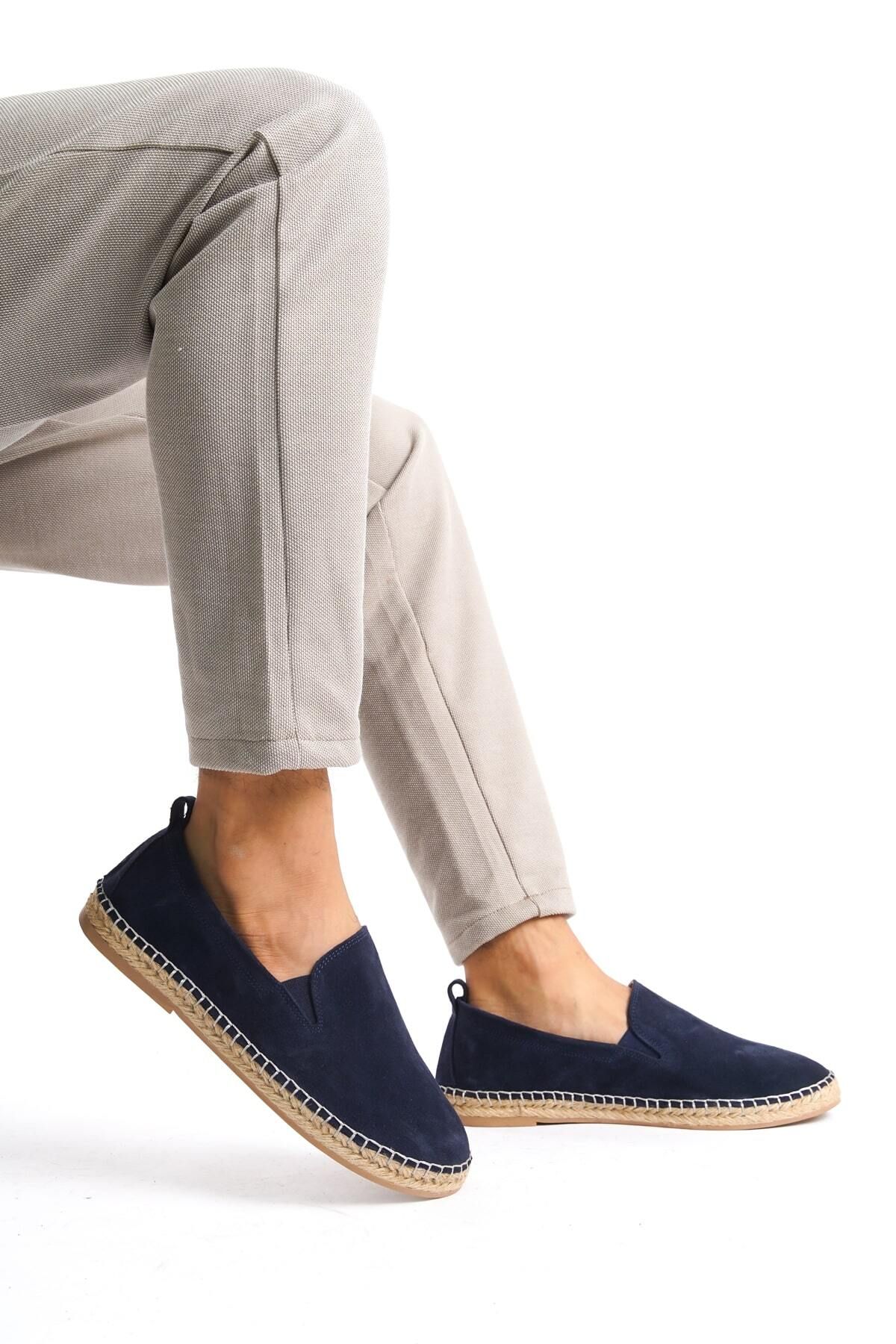 Mubiano-Men's Navy Blue Suede Espadrille and Loafer - Jute Base, Summer Model - mssr1120-lcv 3