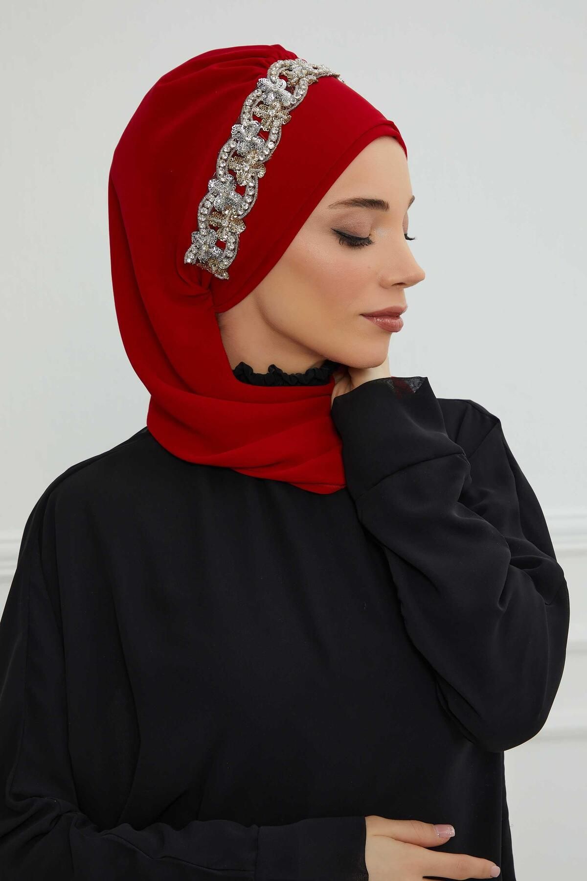 Aisha's Design-Turban gata din șifon - cu accesorii din piatră, model de design ht-101,ht-101 4