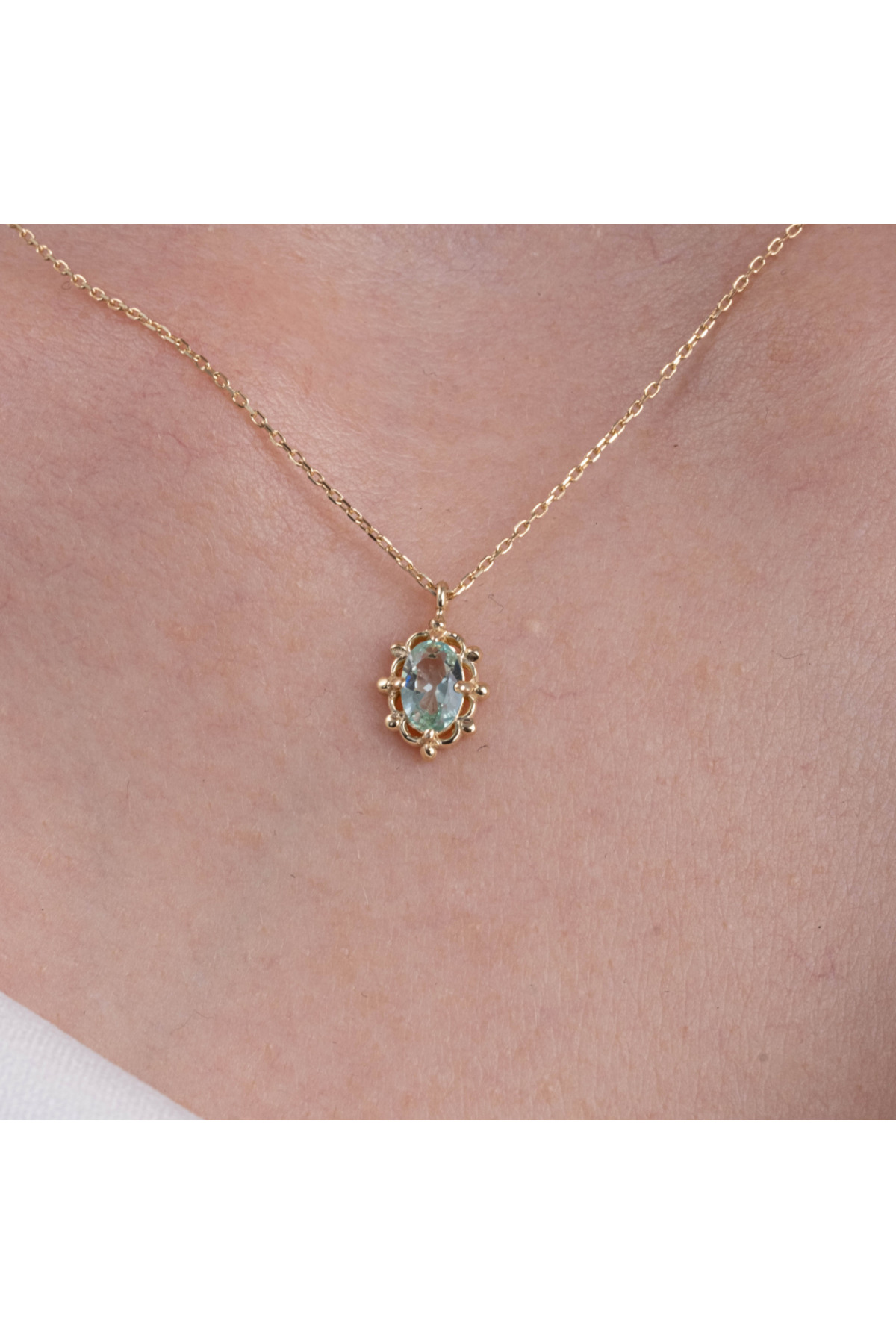 FasekGold Gümüş Kolye - Vintage Tasarım Green Topaz (Su Yeşili) Taşlı 925 Ayar Gümüş Kolye görsel 3