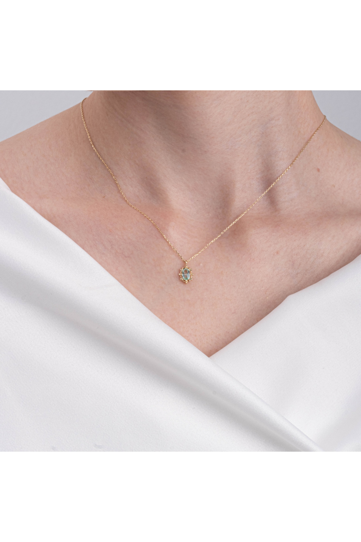FasekGold Gümüş Kolye - Vintage Tasarım Green Topaz (Su Yeşili) Taşlı 925 Ayar Gümüş Kolye görsel 5