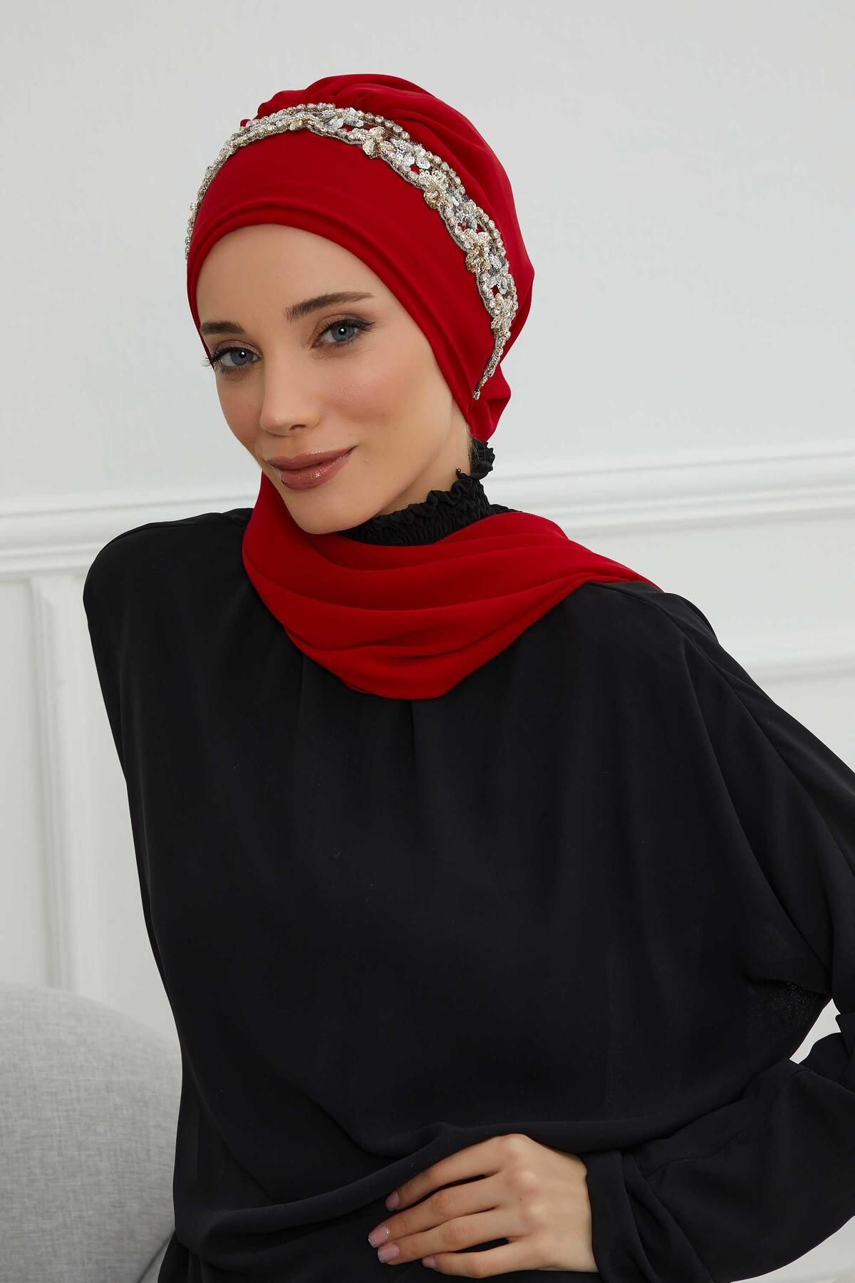 Aisha's Design-Turban gata din șifon - cu accesorii din piatră, model de design ht-101,ht-101 1