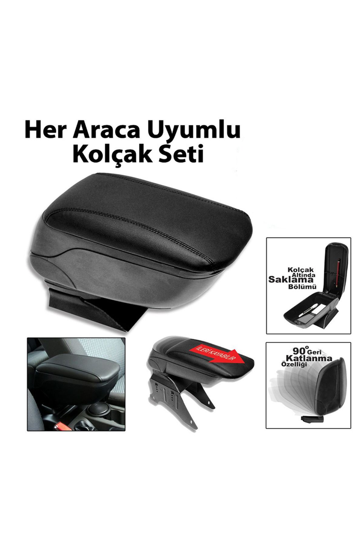 Universal Sürgülü Ara Kolçak Kol Dayama Sport Tip Lüks Siyah