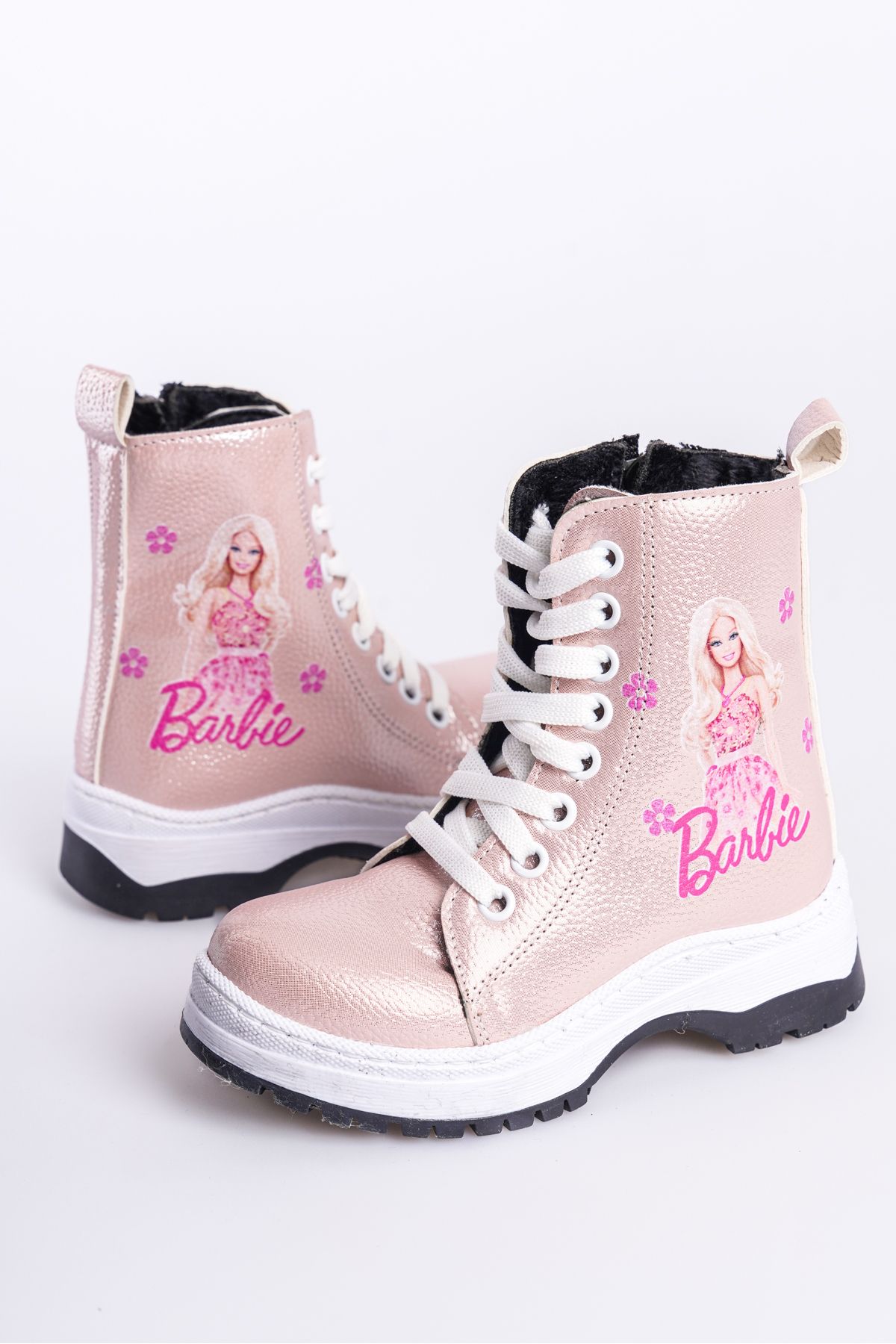 CAMOLLA-Powder Barbie Inside Thai Furry Lace up and Zippered Non-Slip Sole Comfortable Girl's Boots 2