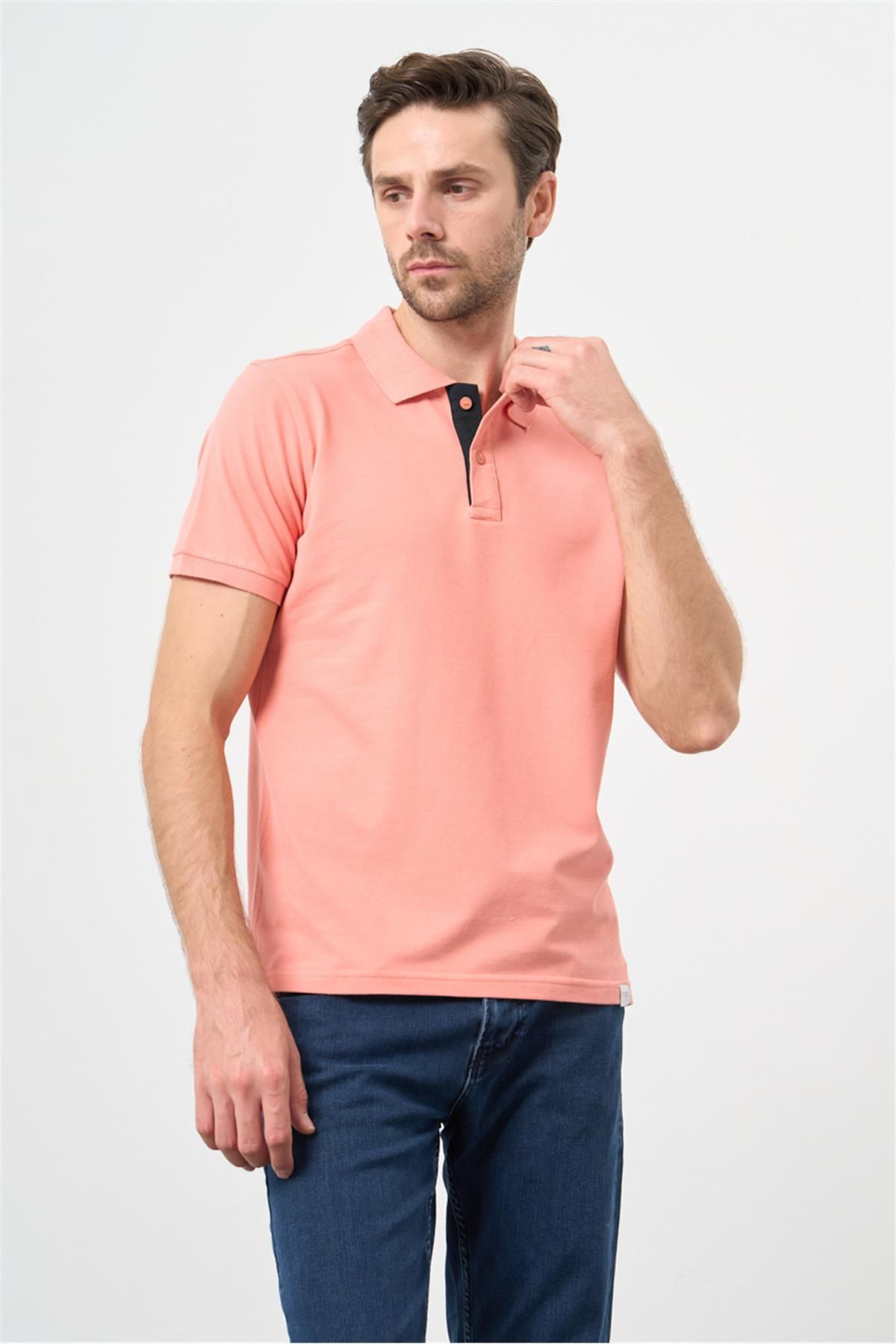 İmza-Růžové polo límec bavlna-lycra Slim Fit tričko 1011240186 3