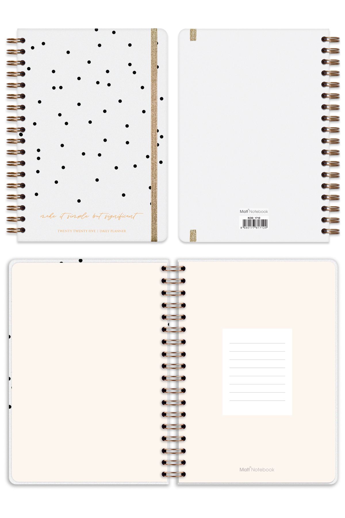 Matt Notebook-جدول أعمال يومي حلزوني لعام 2025 - 16x24 سم 12 شهرًا منقط 5
