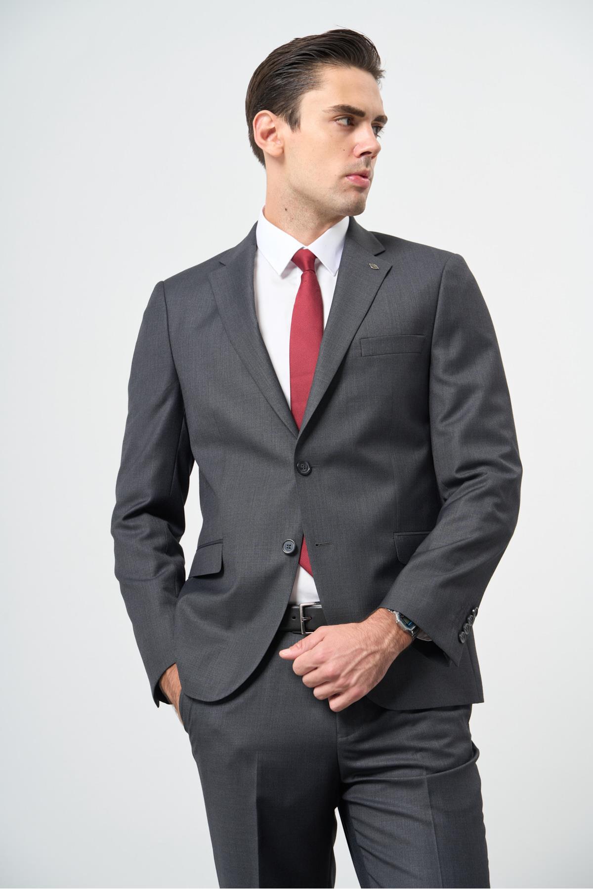 İmza Men's Dark Anthracite Plain Mono Collar 6 Drop Comfort Fit Suit 1001245171