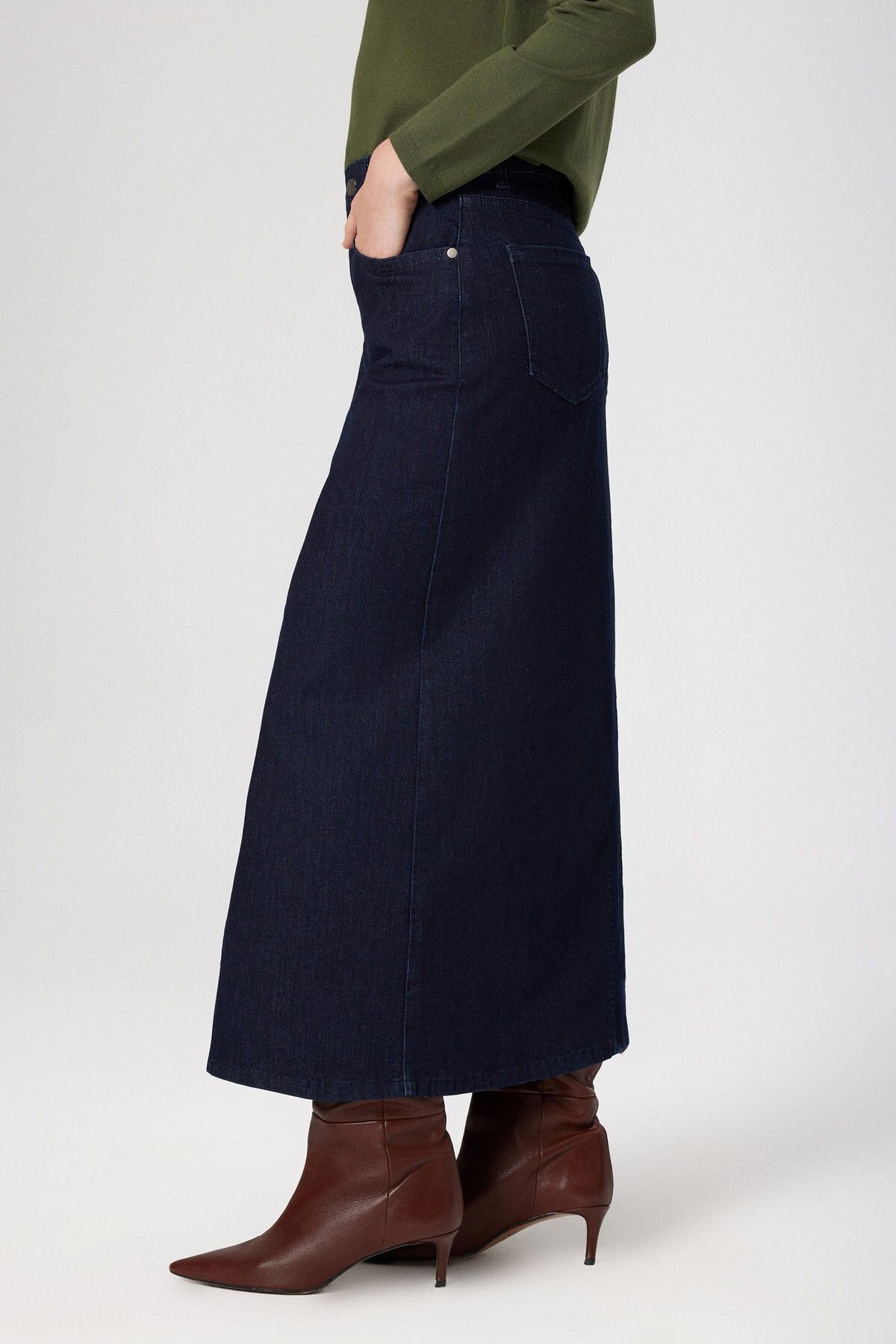 Mısırlı-Blue Front Slit Long Denim Skirt 5