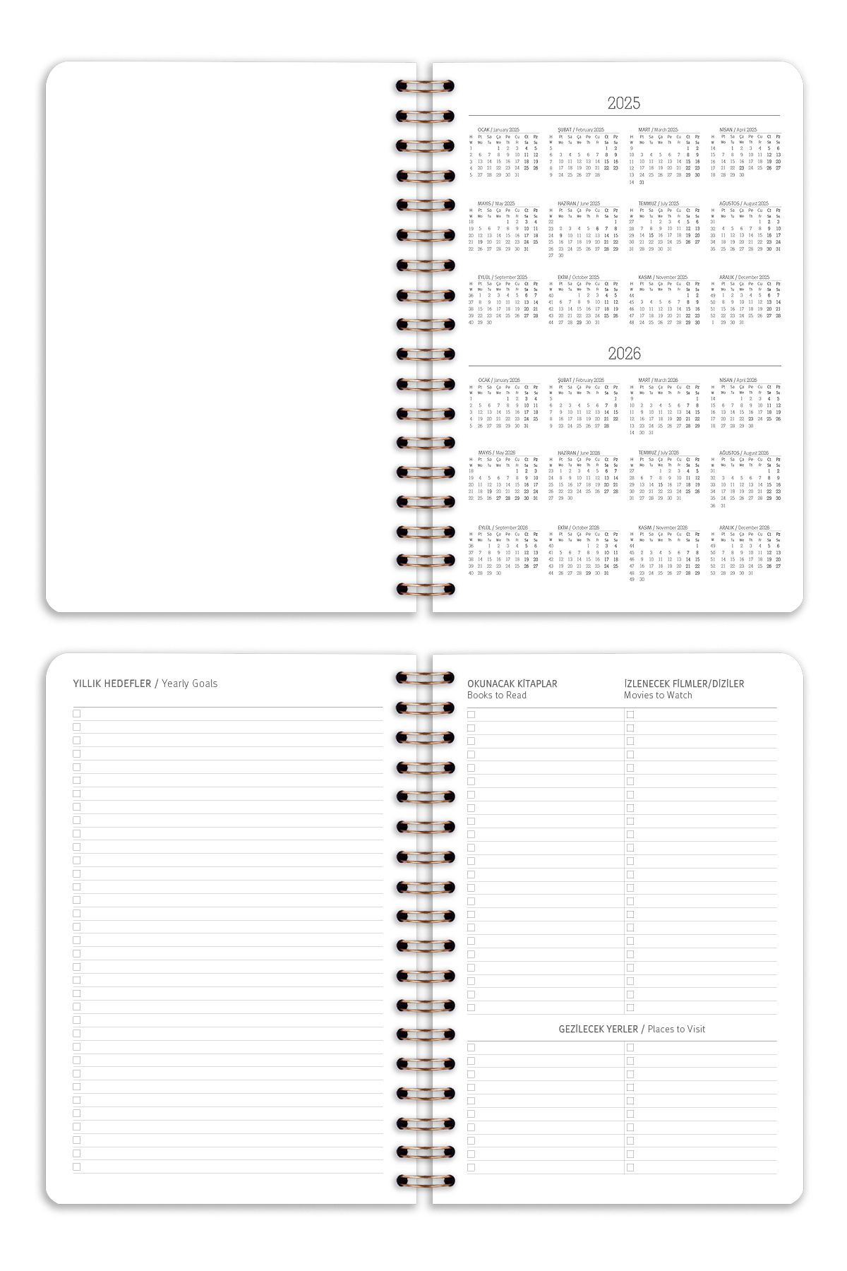 Matt Notebook-جدول أعمال يومي حلزوني لعام 2025 - 16x24 سم 12 شهرًا منقط 6