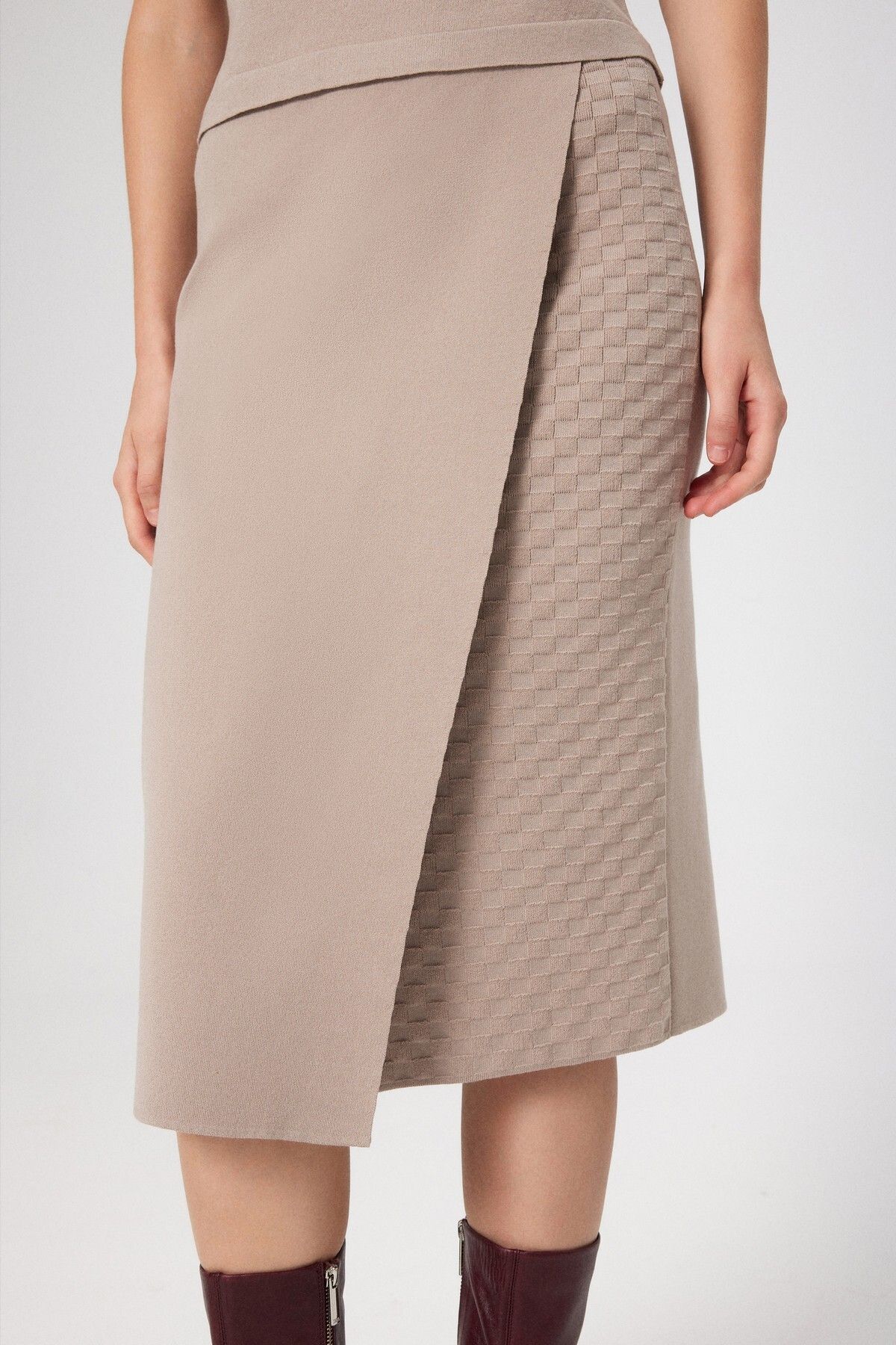 Mısırlı-Stone Double Breasted Patterned Midi Skirt 2
