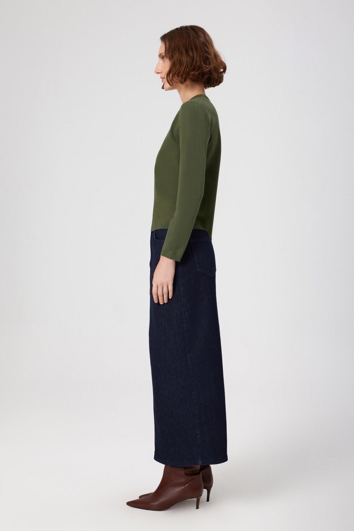 Mısırlı-Blue Front Slit Long Denim Skirt 2