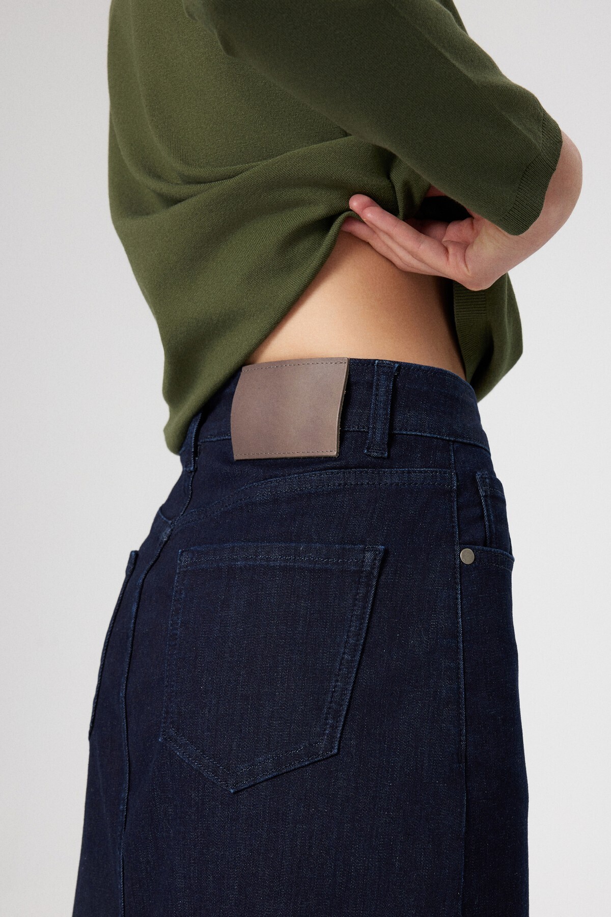 Mısırlı-Blue Front Slit Long Denim Skirt 8
