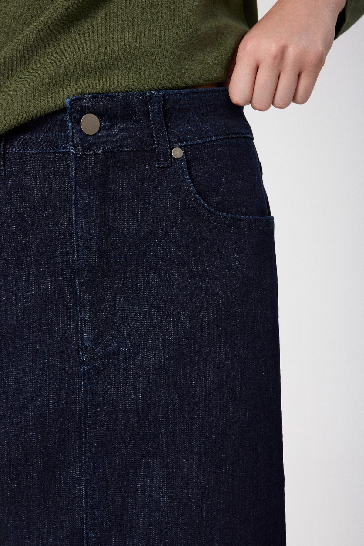 Mısırlı-Blue Front Slit Long Denim Skirt 7