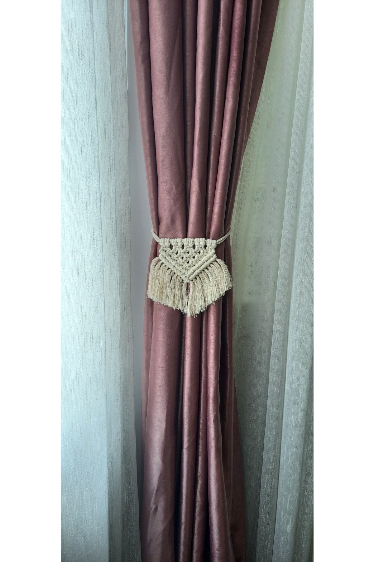 ÖNS Aksesuar Cortina De Fundal Macrame Ecru - Cataramă Și Ornament (1 Bucată) - Mărime unică