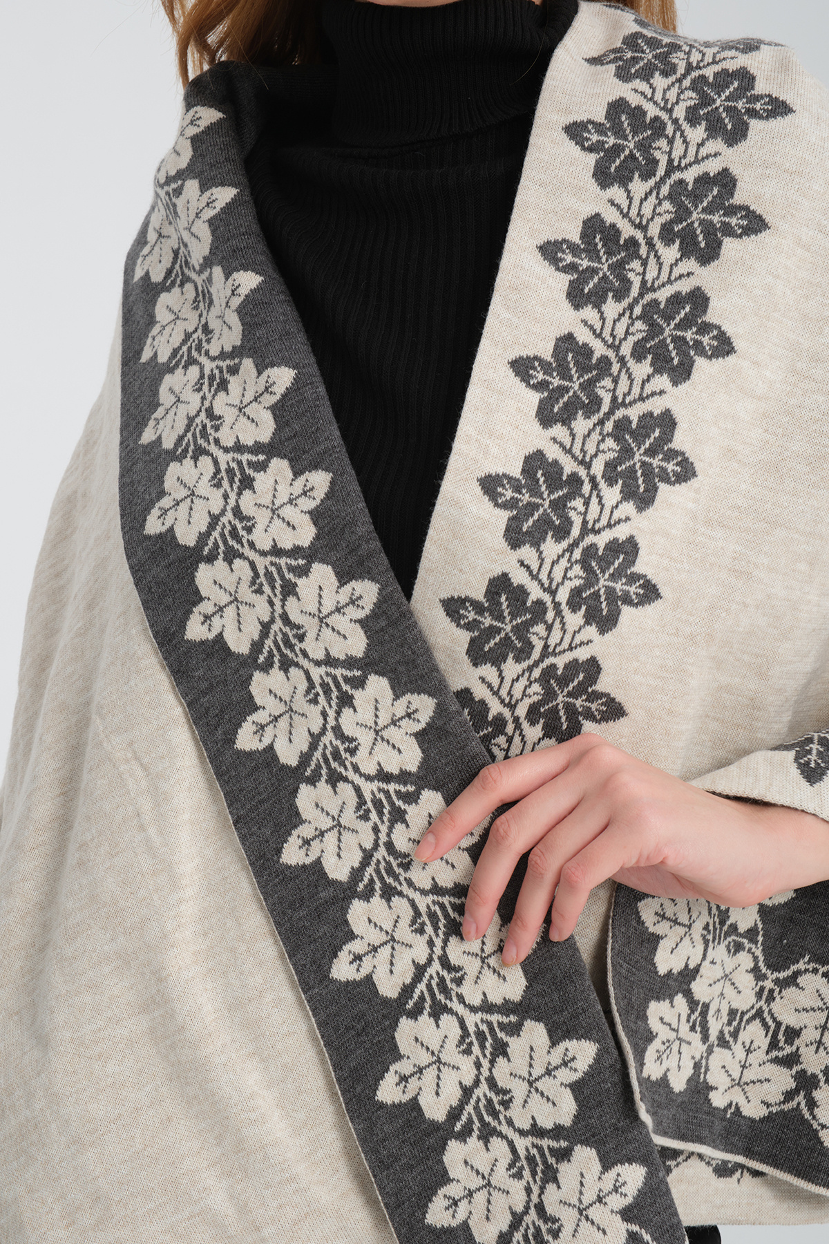 VEGA MODA-Ivy Pattern Shoulder Shawl, Stylish Comfortable Shoulder Shawl with Ivy Pattern, Knitwear Shoulder Shawl, Reversible Shawl 4